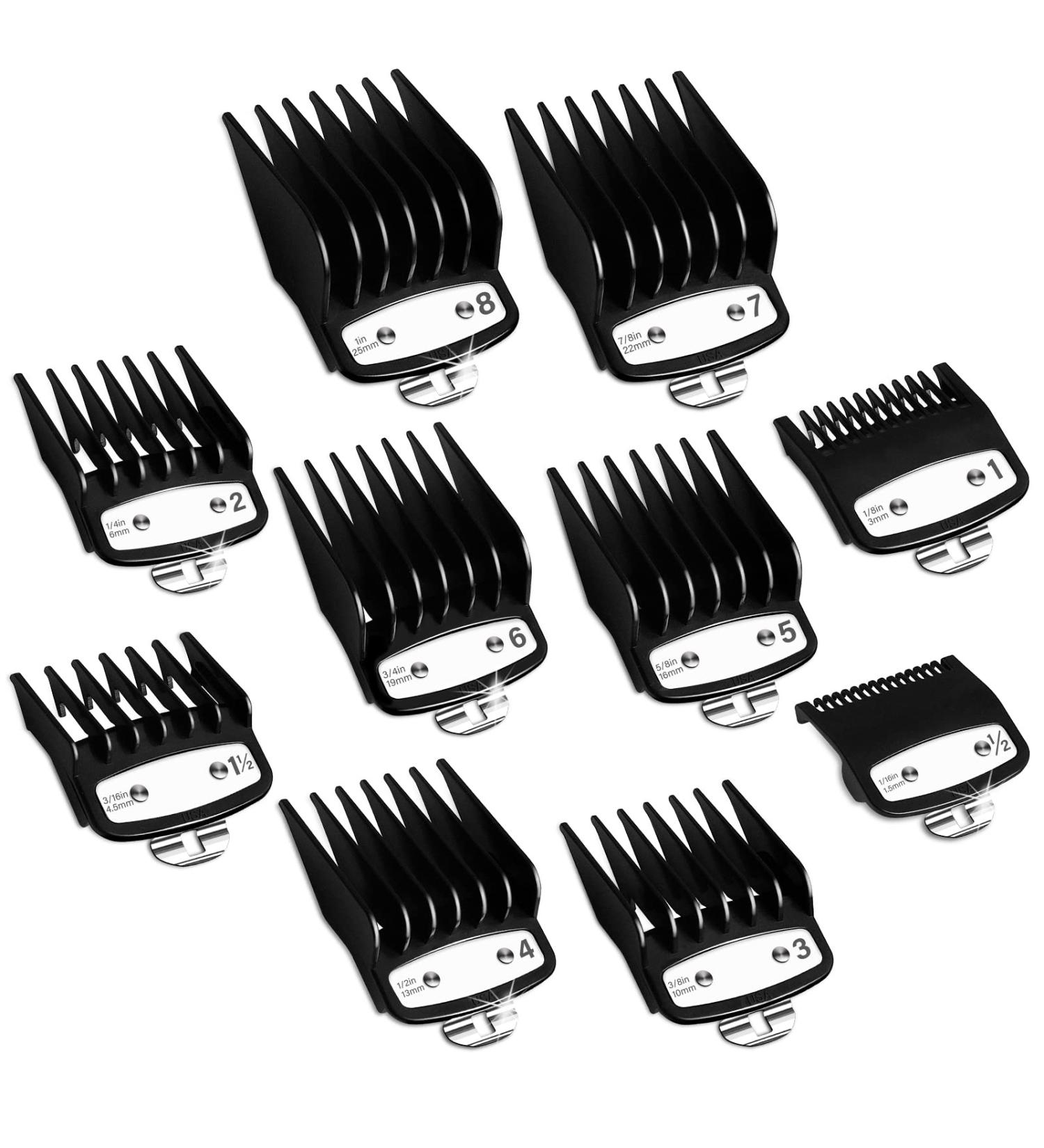 Wahl Professional Hair Clipper Guards Set - 10 Pcs Coded Cutting Guides #3170-400, 1/8 to 1 Inch - Fits All Wahl Clippers, Black - Buy Online on GoSupps.com