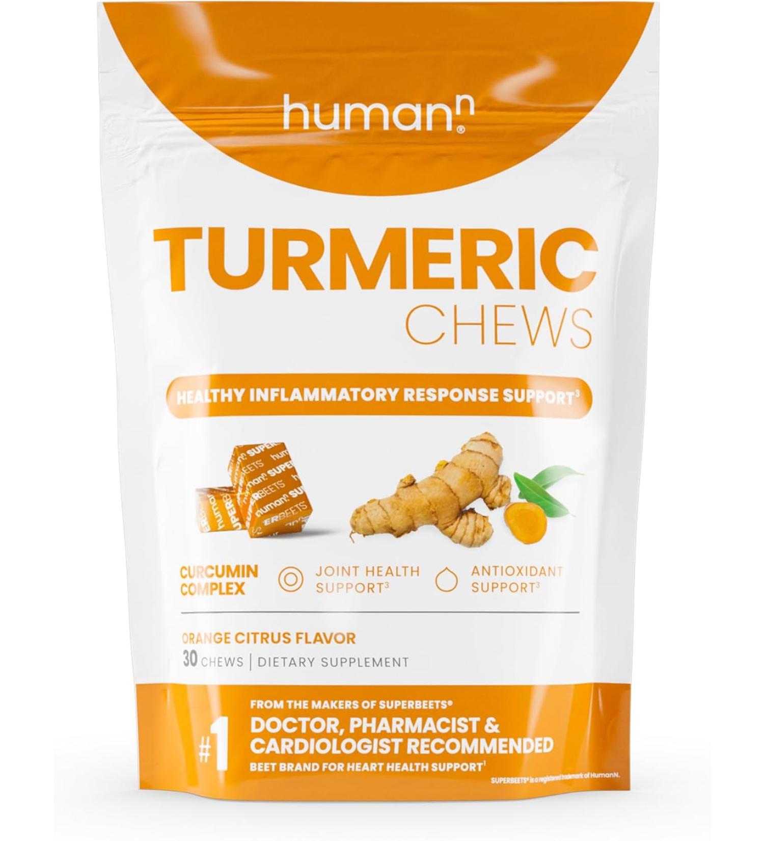 HumanN Turmeric Curcumin Chews Supplement - Orange Citrus Flavor | 30 Count - Buy Online on GoSupps.com