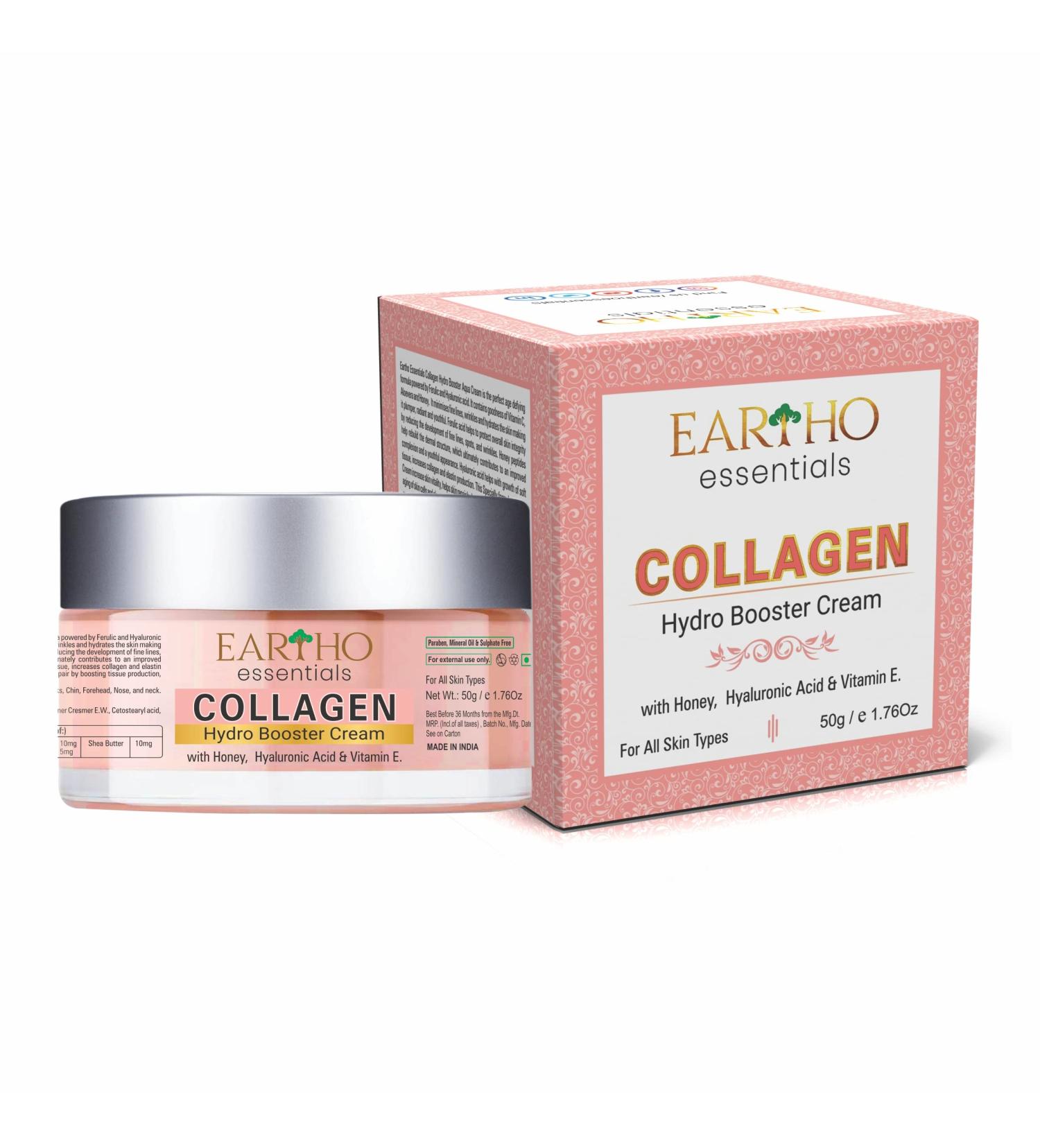 Eartho Essentials Ayurvedic Collagen Hydro Booster Cream with Hyaluronic Acid Honey and Vit-E 50 Grams - Buy Online on GoSupps.com