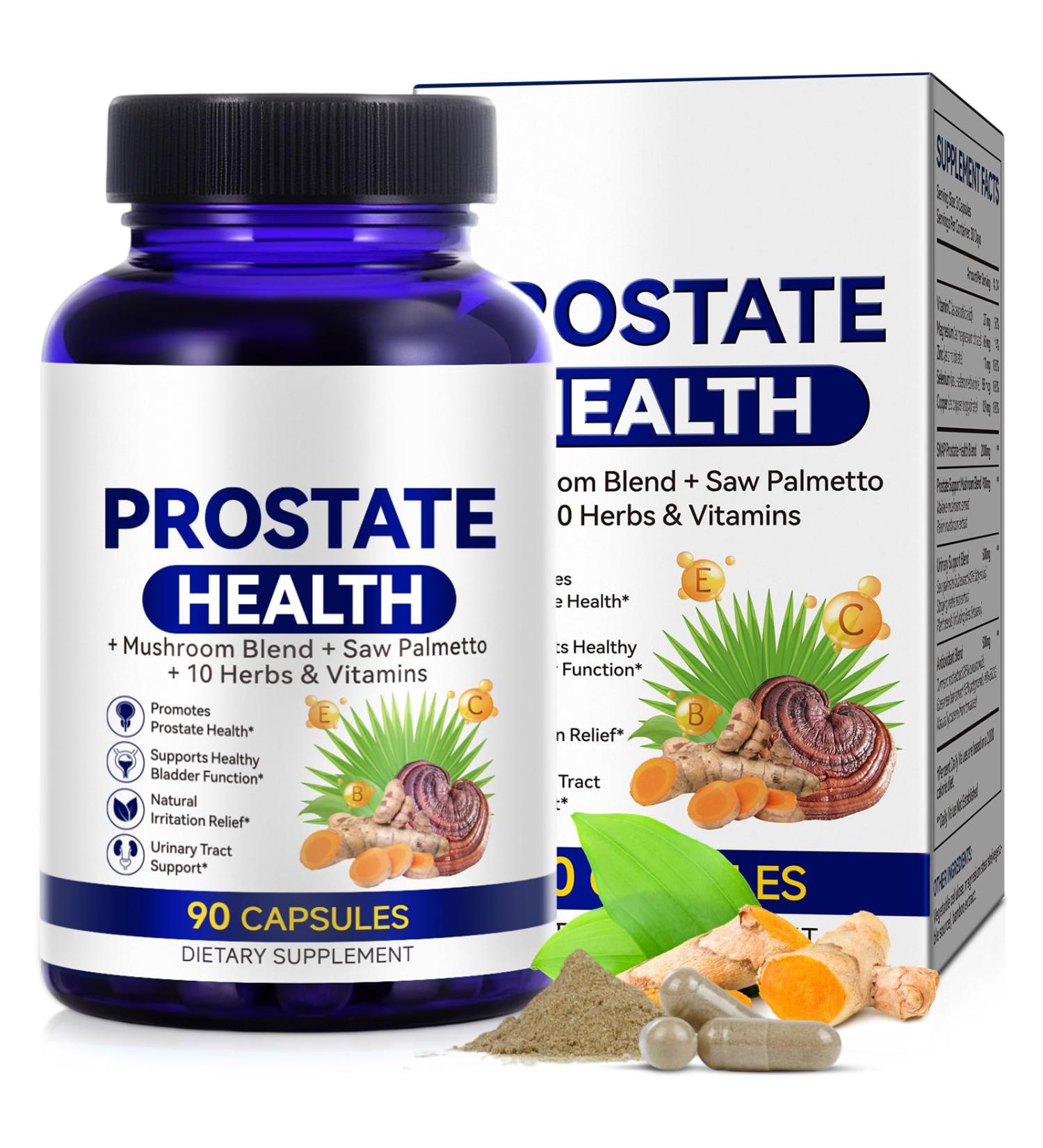 Ruduwu Prostate Health Supplements for Men - Promote Sleep Urinary Tract Health Support Saw Palmetto with Reishi & Nettle Ashwagandha 90 Vegetarian Non-GMO Capsules - Buy Online on GoSupps.com