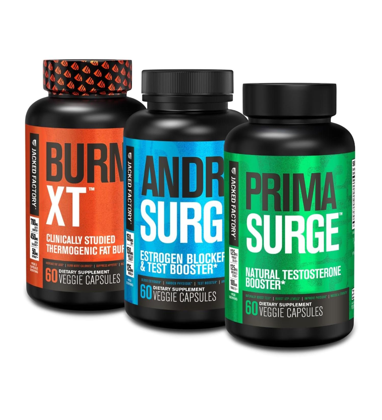Jacked Factory Androsurge Estrogen Blocker for Men + Primasurge Testosterone Booster for Men + Burn XT Burn-XT Thermogenic Fat Burner - Appetite Suppressant for Weight Loss - Buy Online on GoSupps.com