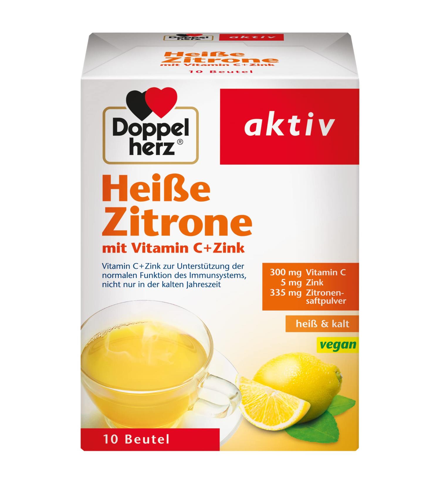 Double Heart Hot Lemon - Vitamin C & Zinc for Immune Support | 10 Bags (1 Pack) - Buy Online on GoSupps.com