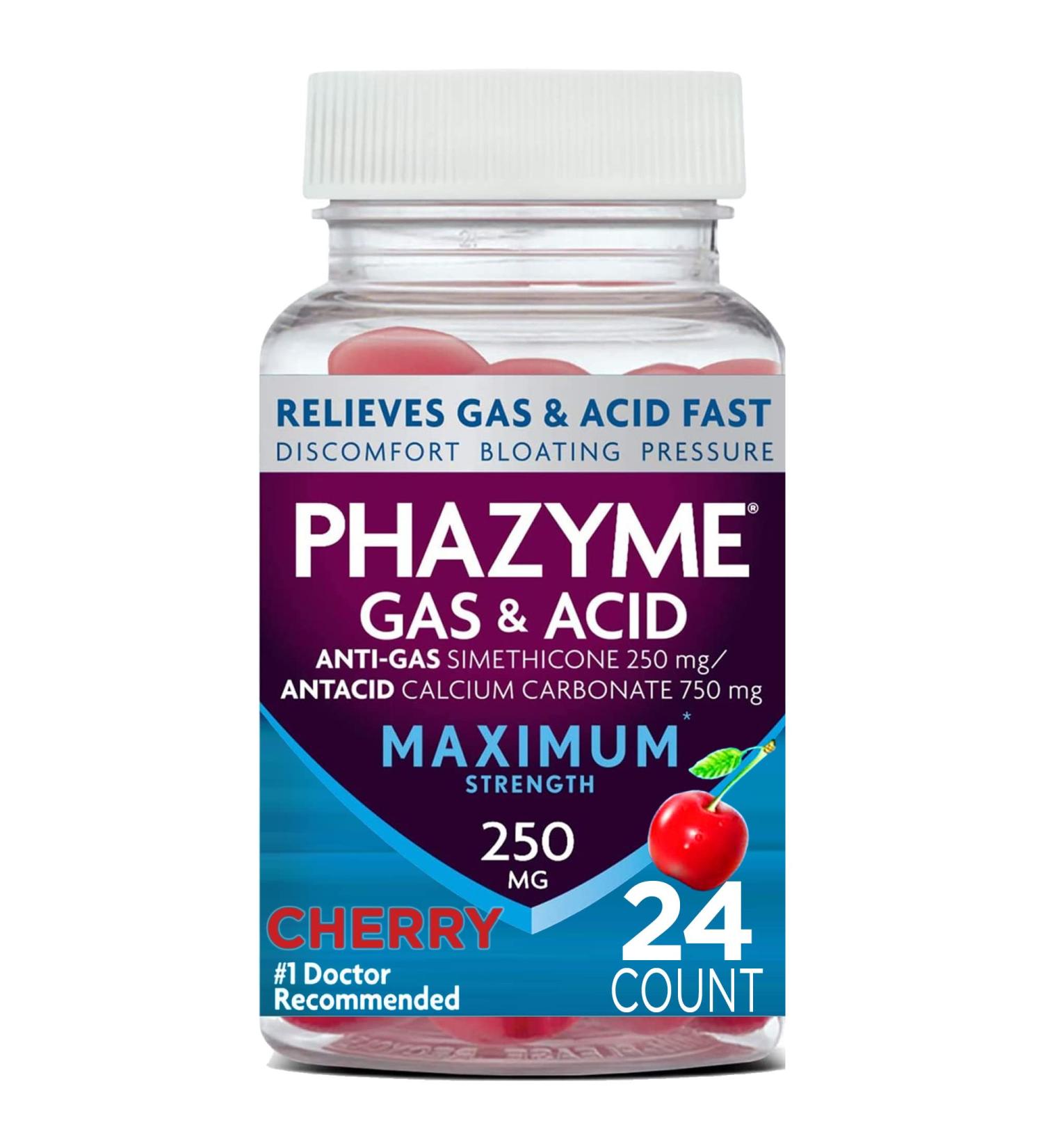 Phazyme Maximum Strength Gas & Acid Relief - Fast-Acting Cherry Flavor - 24 Chews (Packaging May Vary) - Buy Online on GoSupps.com