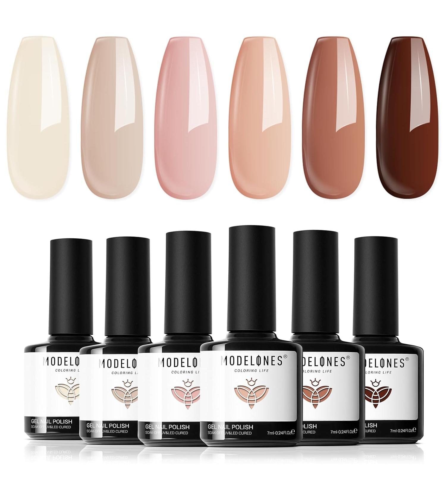 Modelones Gel Nail Polish 6 Colors Nude Gel Polish All Seasons Skin Tones Pink Neutral Brown Gel Polish Set Soak Off Gel Nail Kit Manicure DIY at Home Nail Art Salon Gift Nude Brown - Buy Online on GoSupps.com