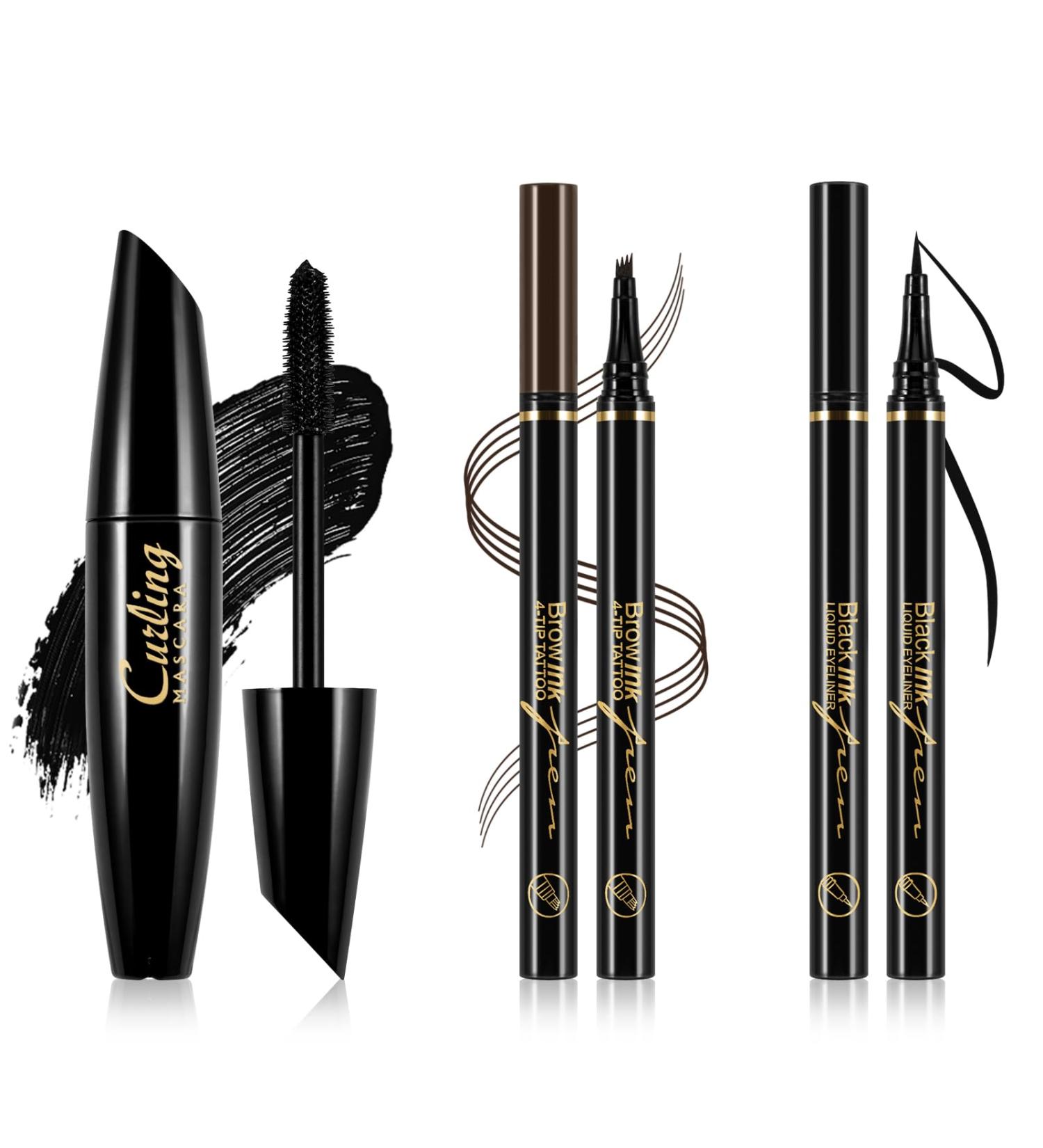 Boobeen 3 in 1 Eye Makeup Set - Liquid Eyeliner Eyebrow Pencil & Volume Mascara - Waterproof Long Lasting Smudge-proof - Perfect for Natural Eye Looks - Buy Online on GoSupps.com