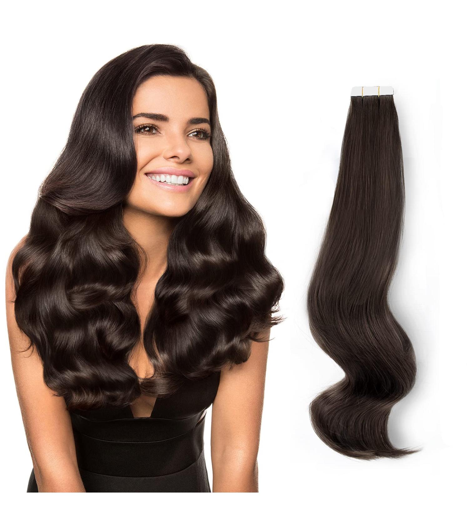 Real Remy Hair Tape Extensions - 50g 20 Pieces Invisible Reusable Deep Black #1B 55 cm - Premium Quality Human Hair for Seamless Beauty - Buy Online on GoSupps.com