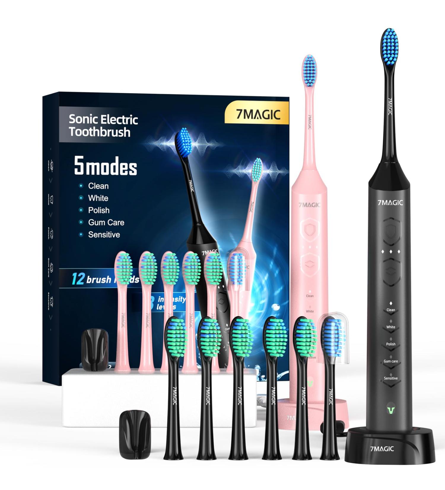 Buy Sonic Electric Toothbrush for Adults - 5 Modes 40 000 VPM 12 Brush Heads Waterproof & Long Battery Life - Perfect for Fresh Breath Worldwide - Buy Online on GoSupps.com