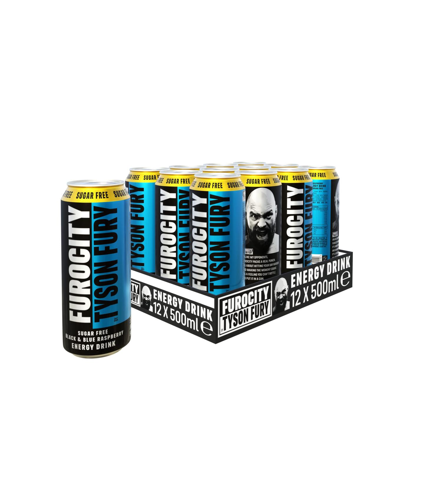 Furocity Sugar-Free Energy Drink by Tyson Fury - Black & Blue Raspberry, 157mg Caffeine, Zero Calories, High in Vitamins B6, B12, and Taurine - 12 x 500ml Cans - Buy Online on GoSupps.com