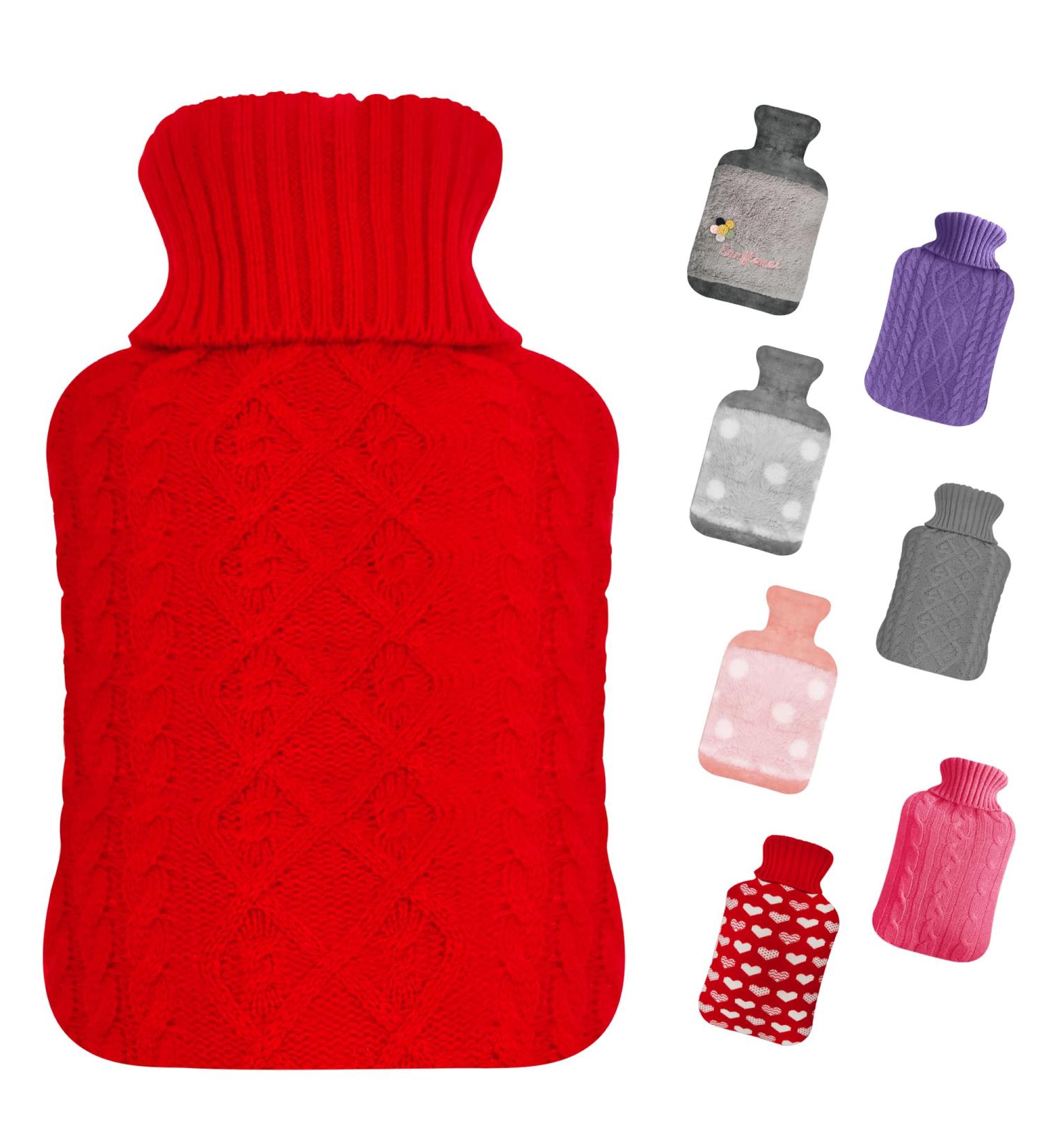 2L Hot Water Bottle with Elegant Knitted Cover - Pain Relief for Neck, Back, Feet - UK - Buy Online on GoSupps.com