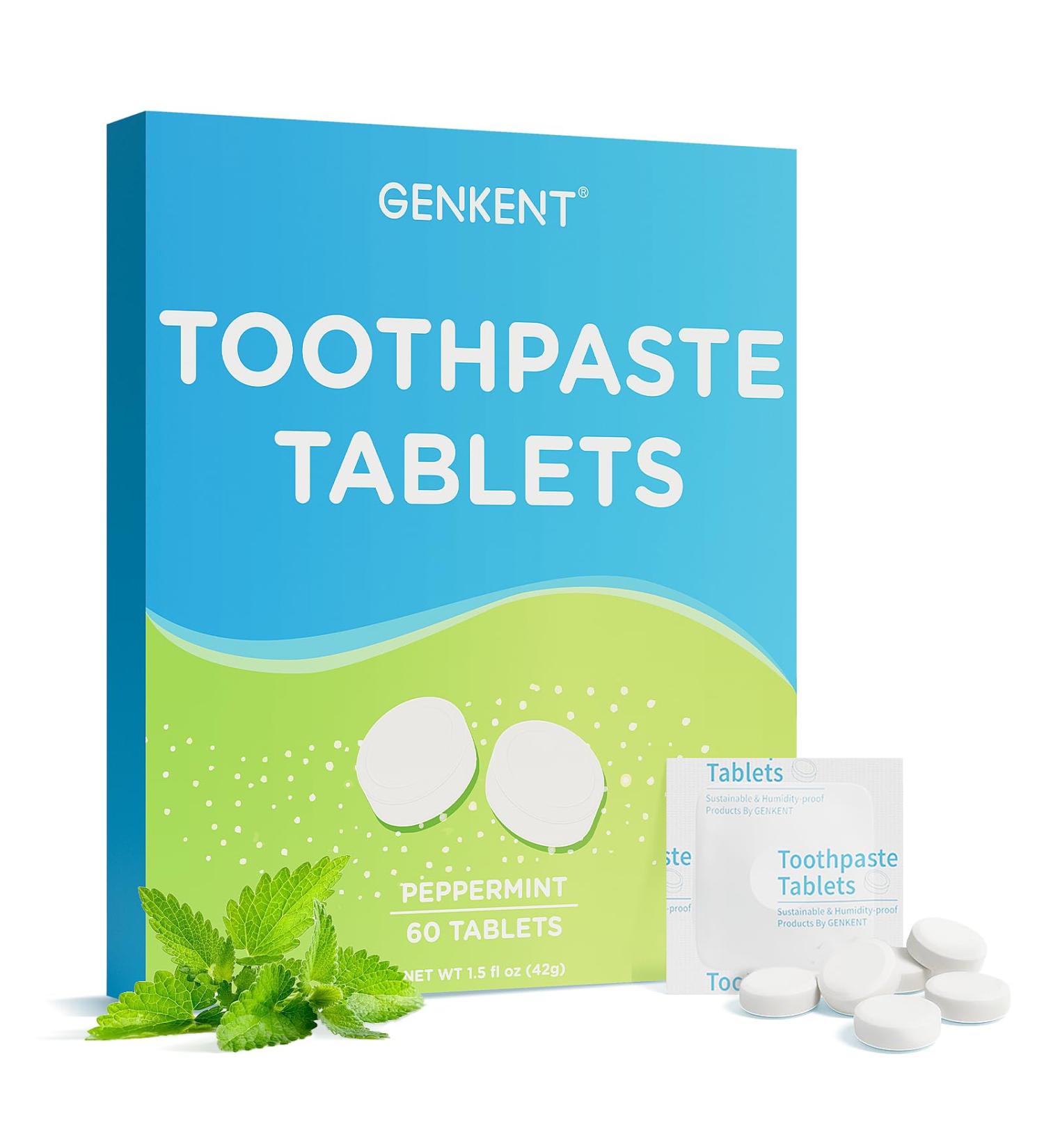 GENKENT Toothpaste Tablets Fluoride & Plastic Free Chewable Toothpaste Tabs Eco & Travel Friendly (60 Count) - Buy Online on GoSupps.com