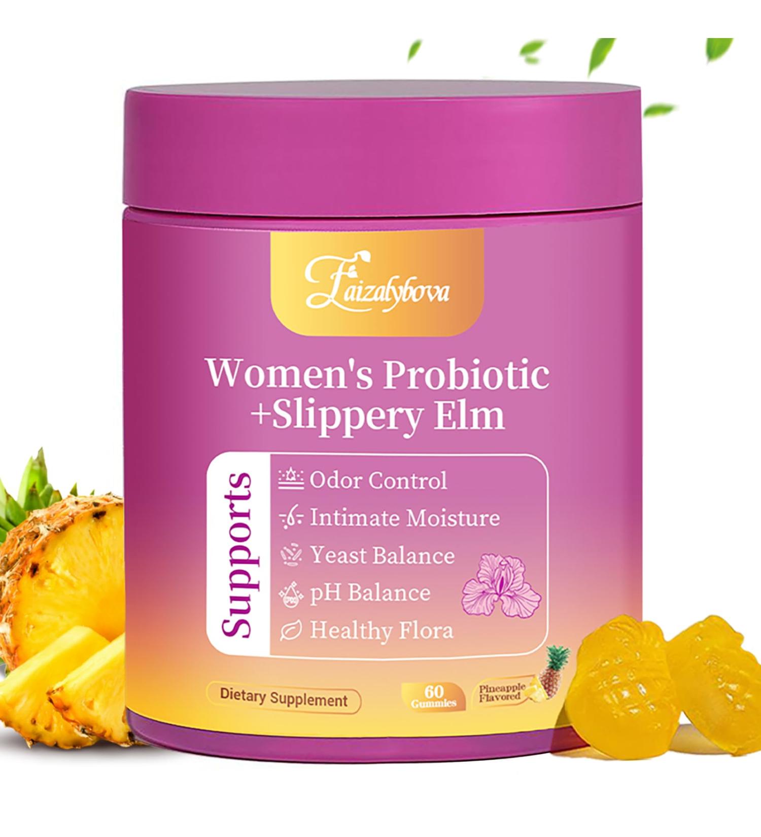 Faizalybova Her Juicy Feminine Probiotics Gummies with Slippery Elm Tropical Pineapple Flavor | Supports ph Balance for Women Digestive & Immune Health | 60 Gummies (1 Pack) - Buy Online on GoSupps.com
