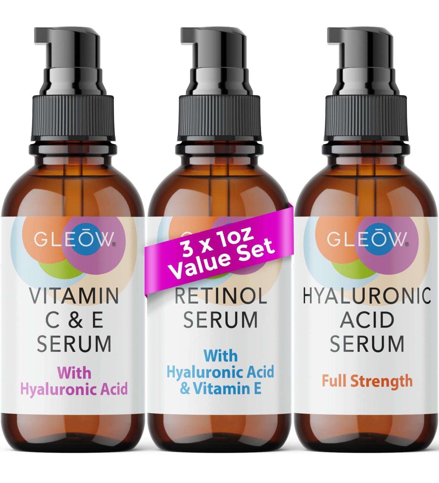Intro Offer: Retinol + Vitamin C + Hyaluronic Acid Anti-Aging Face Serum by GLEOW - 3x1 fl oz Pack - Buy Online on GoSupps.com