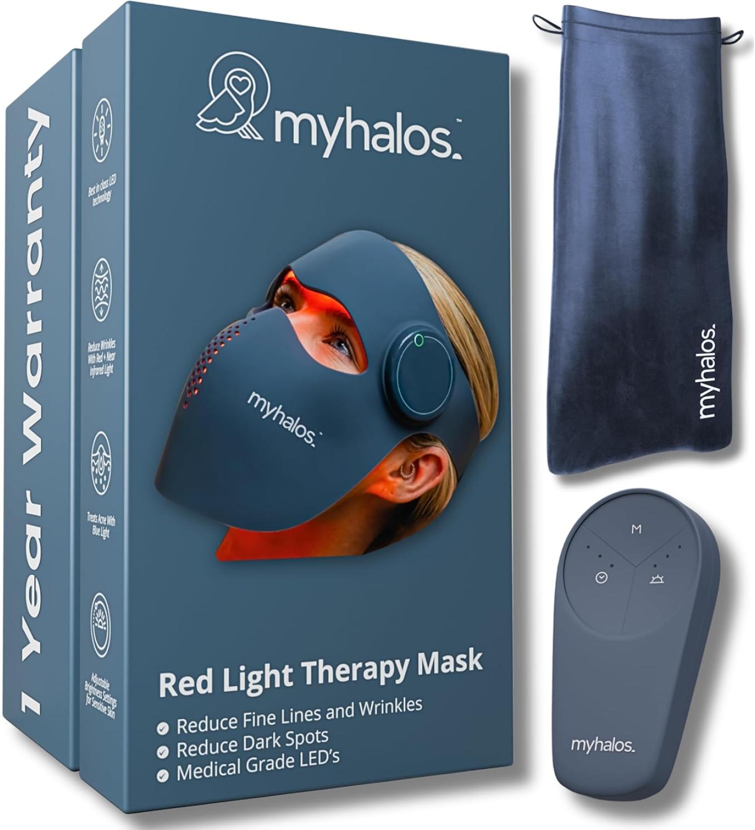 myhalos LED Face Mask Light Therapy Red Light Therapy Mask for Wrinkles Blemishes & Anti-Aging Face Light Therapy Mask for Skin Rejuvenation Cordless with Infrared & Blue Light - Buy Online on GoSupps.com