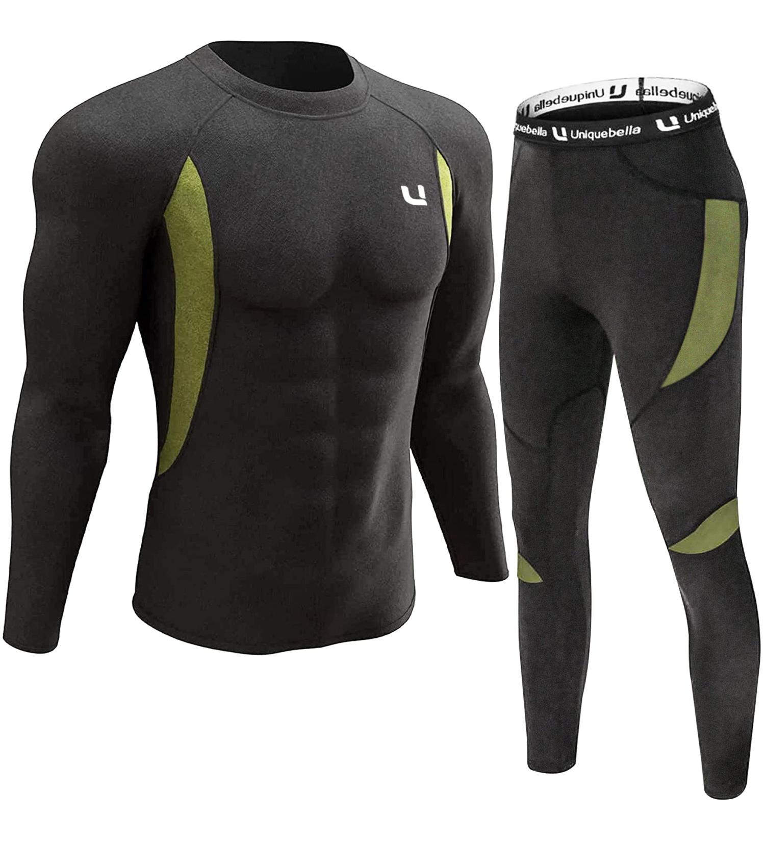 UNIQUEBELLA Men's Thermal Underwear Set - Fleece Sweat Quick Drying Base Layer - Black XX-Large - Buy Online on GoSupps.com