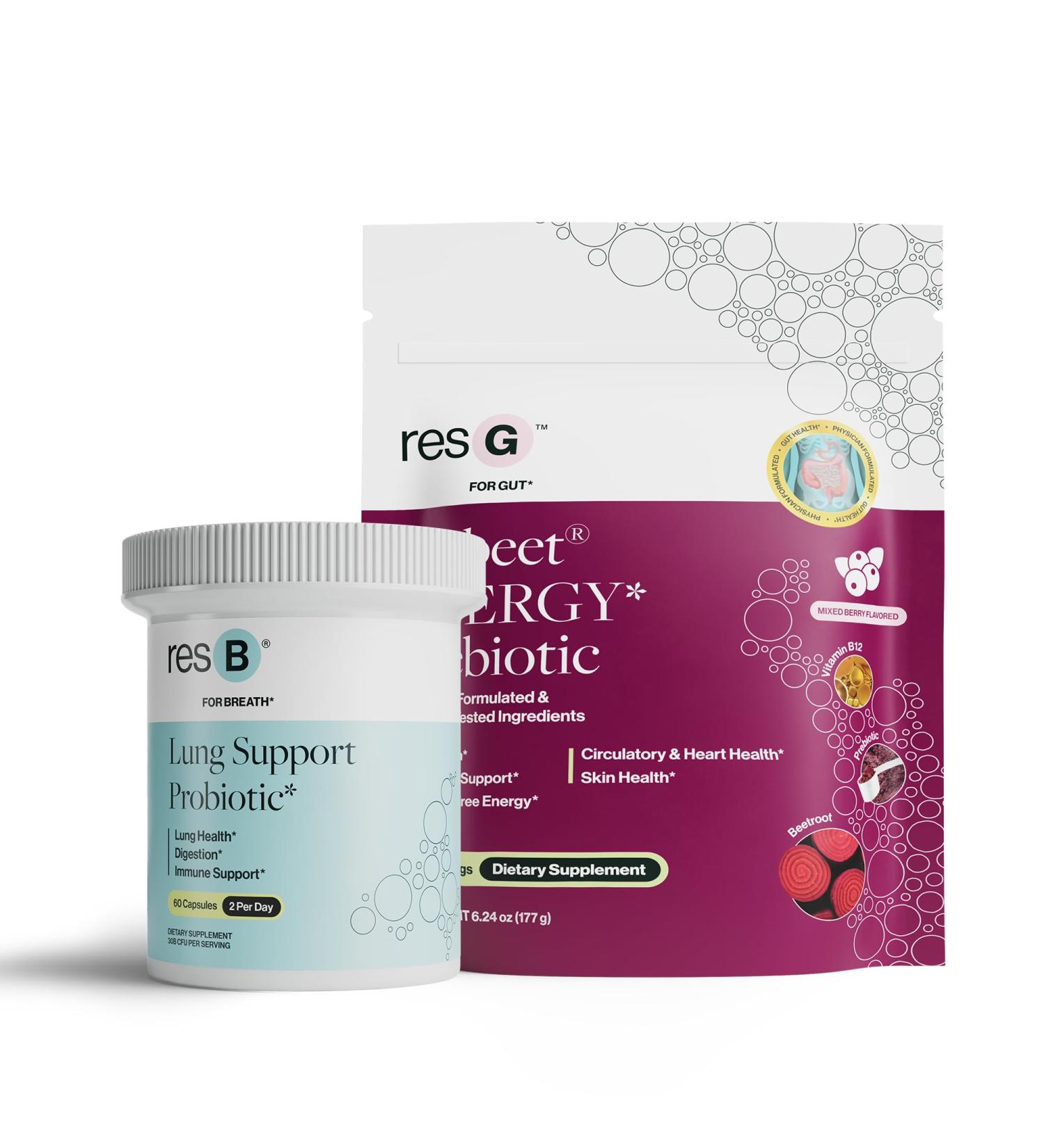 Power Gut Bundle - Lung Probiotic & GLP-1 Prebiotic Clinically Trialed Respiratory Health Support & Metabolism Boost Supplement Vitamins - resB (30 Servings) & prebeet (30 Servings) 30 Count (Pack of 2) - Buy Online on GoSupps.com