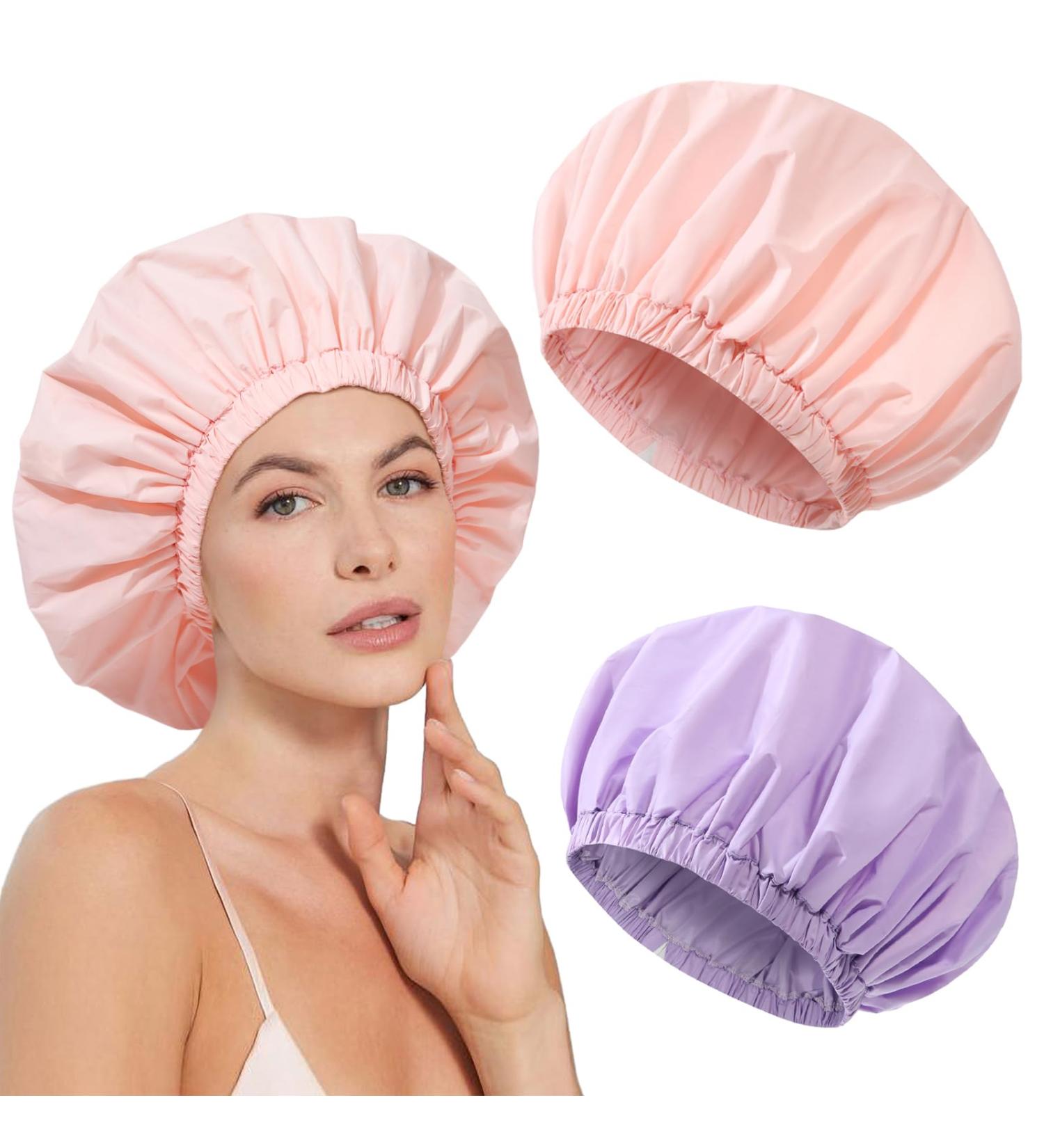 Welrog Waterproof Shower Hoods for Women | Reusable Adjustable Shower Caps for Men & Women | 2 Pack Rosa & Lila - Buy Online on GoSupps.com