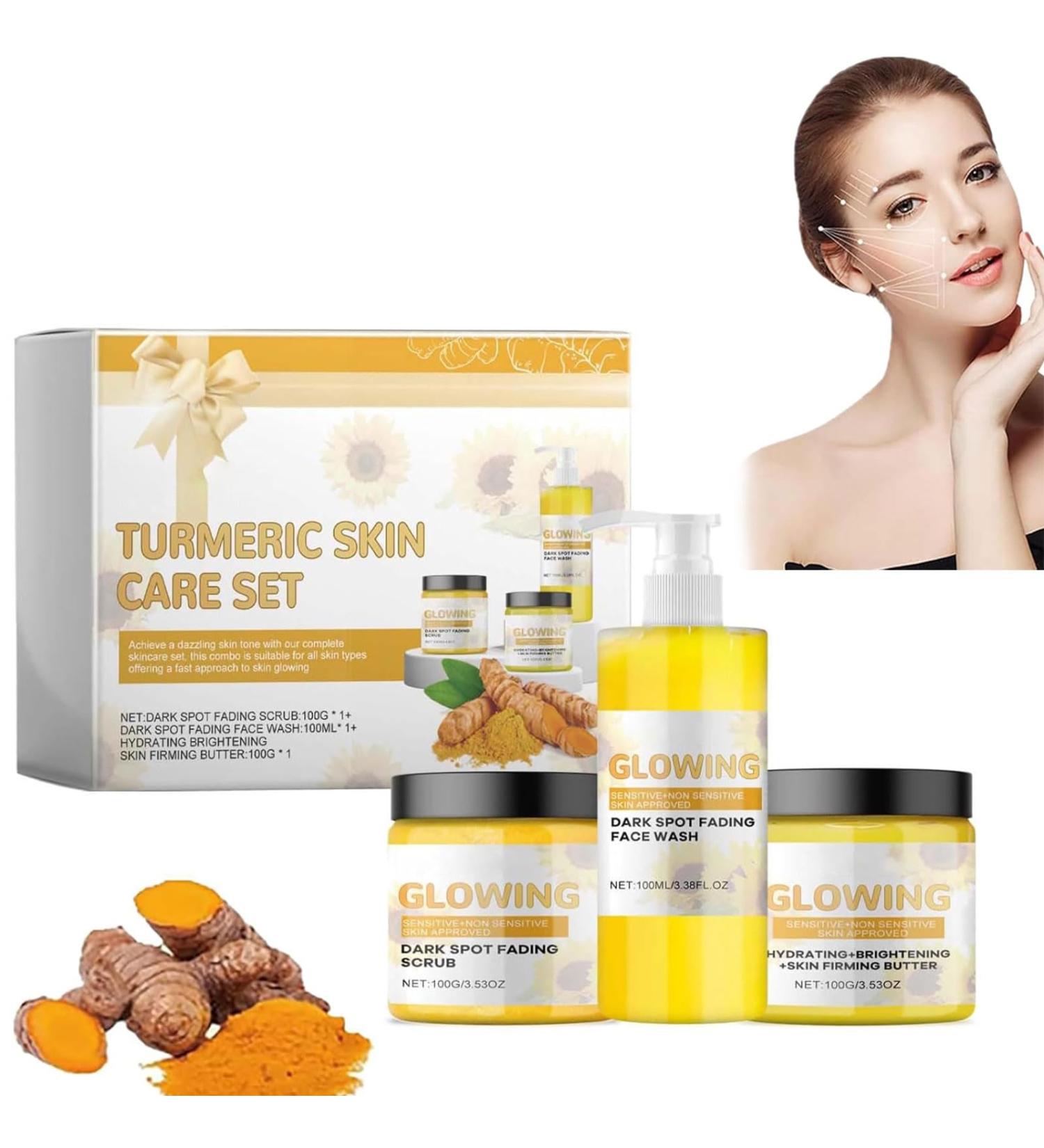 GeRRiT 3 In 1 Turmeric Glow Combo Skincare Set Turmeric Glow Face Wash Turmeric Scrub Turmeric Firming Moisturizing Cream Hydration Glowing Skin Set Skincare Gift Set for Women - Buy Online on GoSupps.com