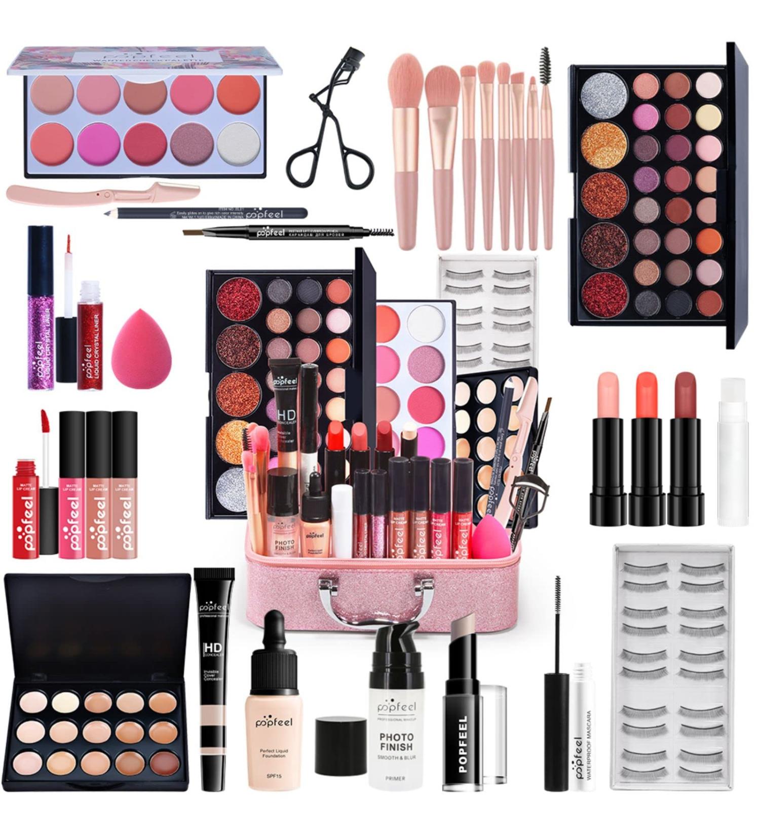 Makeup Set & Portable Travel All-in-One Cosmetic Set with Cosmetic Bag Make-up Gift Set Make Up Palette Eyeshadows Highlighter Lipstick Blush Brushes Compact and Lightweight Design for Girls Women #4 - Buy Online on GoSupps.com