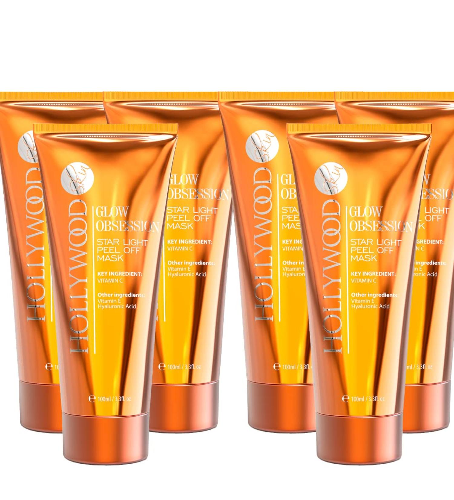 Hollywood skin GLOW OBSESSION Star Light Peel off Mask 400 STRONGER than the leading competition with 20 Vitamin C 10 Hyaluronic Acid 1 Vitamin E plus Aloe Vera Collagen and Jojoba Oil 100 ml 6 bottles 6 Bottles