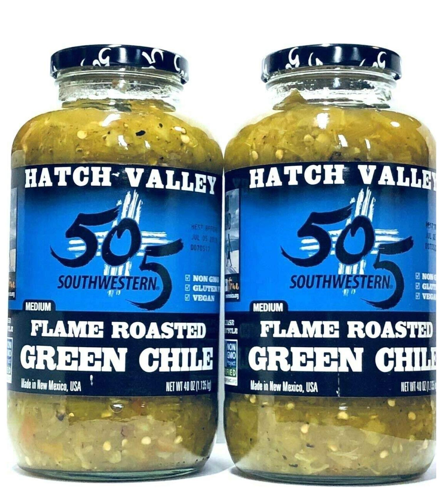 Hatch Valley 505 Southwestern Medium Flame Roasted Green Chile - 2 Jars (40oz/1.13kg) - Buy Online on GoSupps.com