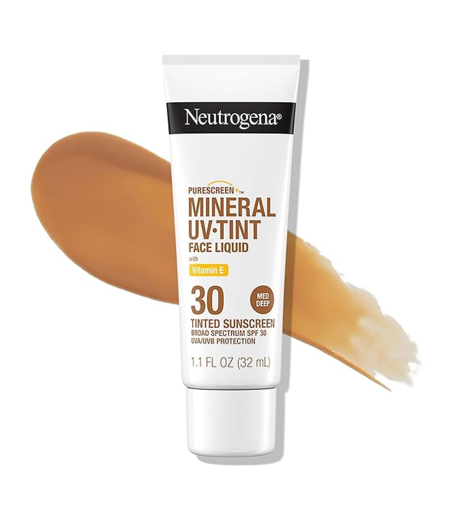 Neutrogena Purescreen+ Tinted Sunscreen for Face with SPF 30, Broad Spectrum Mineral Sunscreen with Zinc Oxide and Vitamin E, Water Resistant, Fragrance Free, Medium Deep, 1.1 fl oz - Buy Online on GoSupps.com