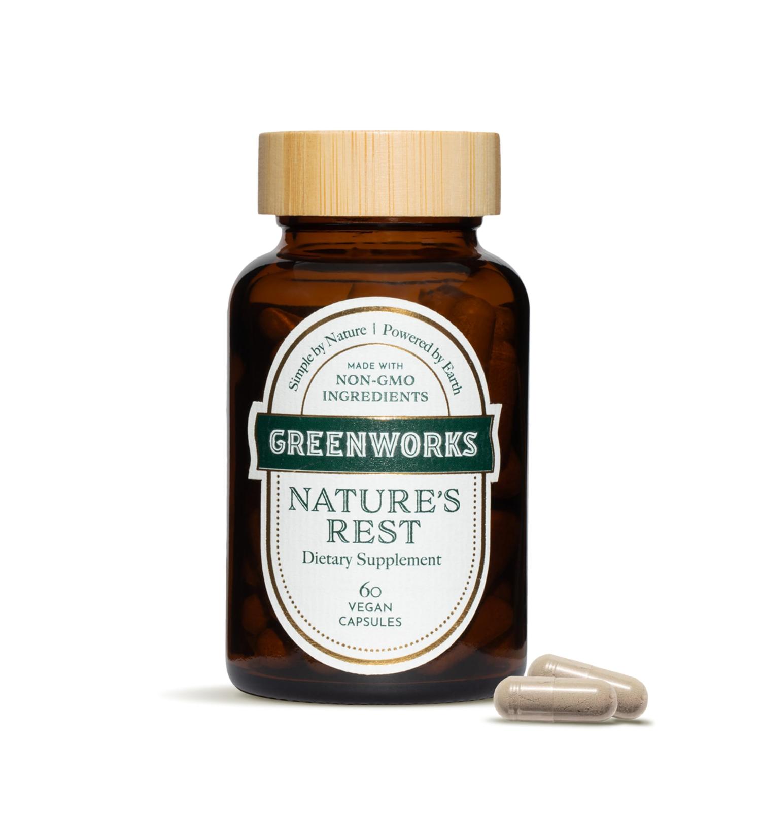 Greenworks Nature's Rest Melatonin-Free Sleep Aid Organic Herbal Blend with Ashwagandha Valerian Chamomile & Passionflower Non-Habit Forming Vegan Capsules for Restful Sleep 60 Count - Buy Online on GoSupps.com