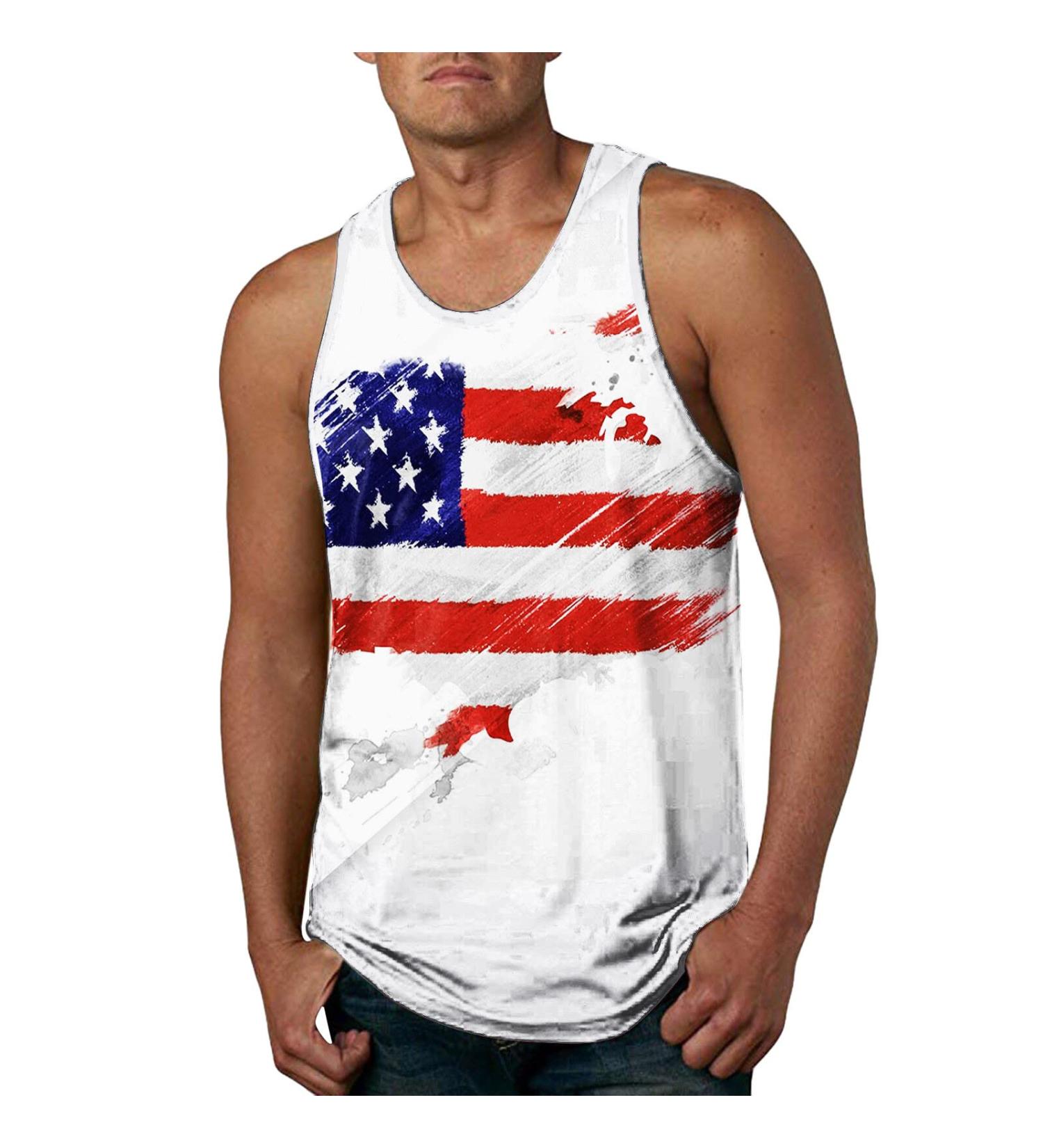 BEUU Men's Independence Day Tank Top - American Flag Retro Patriotic Sleeveless Gym Shirt - White XL - Buy Online on GoSupps.com