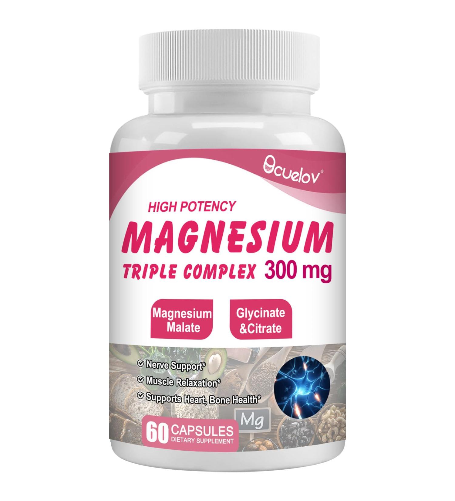 Triple Magnesium Complex Supplement 300mg Magnesium (Glycinate Malate & Citrate) Complex for Muscles Nerves Bone & Energy | Vegan Non-GMO | 60 Capsules - Buy Online on GoSupps.com