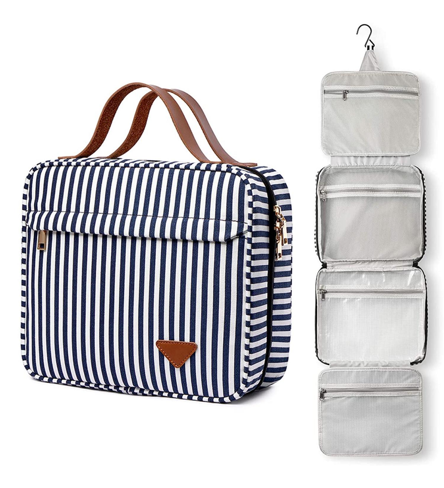 Hanging Hook Travel Toiletry Bag - Waterproof Cosmetic Bag for Women&Men with 4 Compartments - Navy Blue Makeup Bag for Storage & Daily Use - Buy Online on GoSupps.com