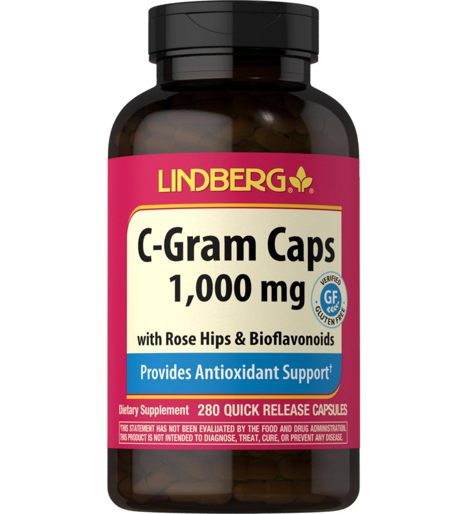 Lindberg Vitamin C 1000mg | with Bioflavonoids and Rose Hips | 280 Capsules | Non-GMO Gluten Free Supplement - Buy Online on GoSupps.com