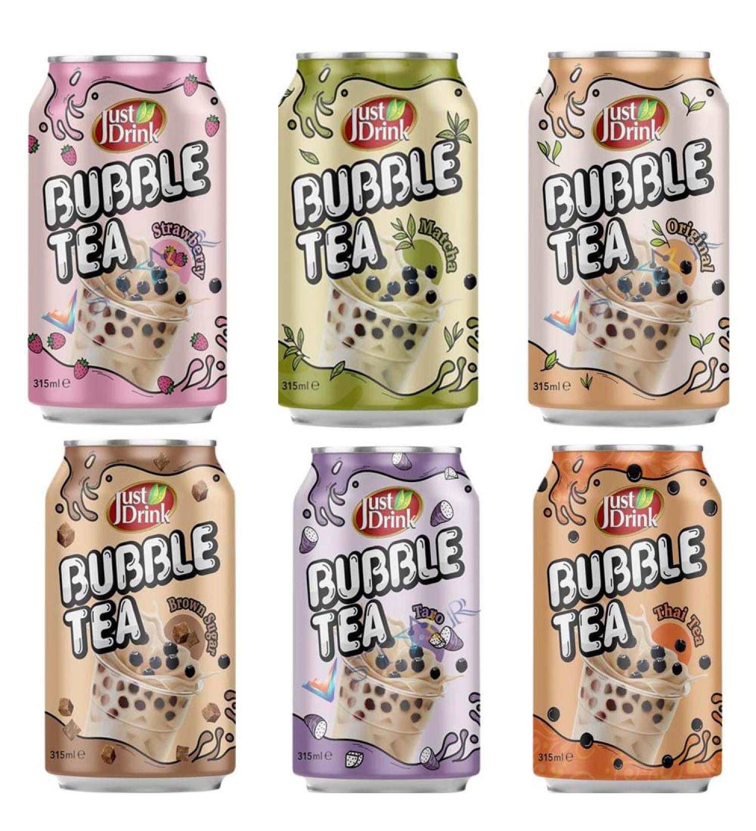 Just Drink Original Brown Sugar Strawberry Thai Tea Matcha & Taro Flavour Bubble Tea 315ml | Pick your Favourite Flavour & Number of Cans - Buy Online on GoSupps.com