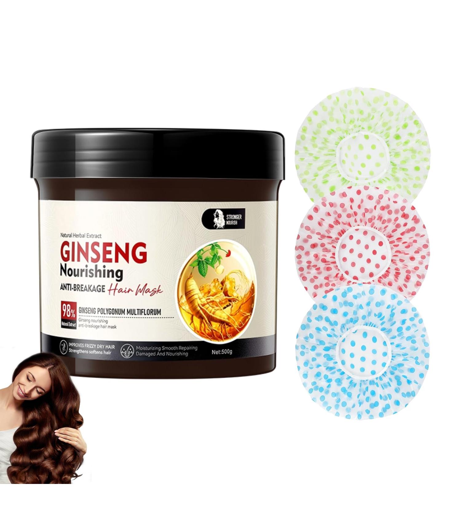 500 g Ginseng & Polygonum Multiflorum Masque capillaire incassable et lisse volumineux avec 3 bonnets de douche en EVA - Buy Online on GoSupps.com
