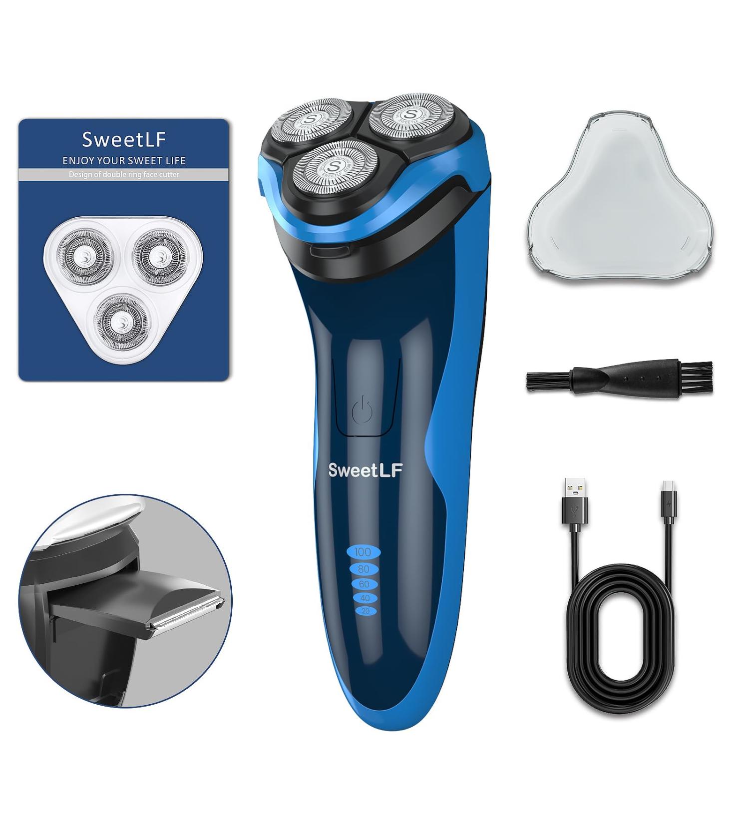 SweetLF Electric Razor for Men - 2023 Waterproof Rechargeable Shaver with LED Display | Ideal Wet & Dry Rotary Electric Shaver Gift for Dad Husband Boyfriend (Black Blue - Buy Online on GoSupps.com