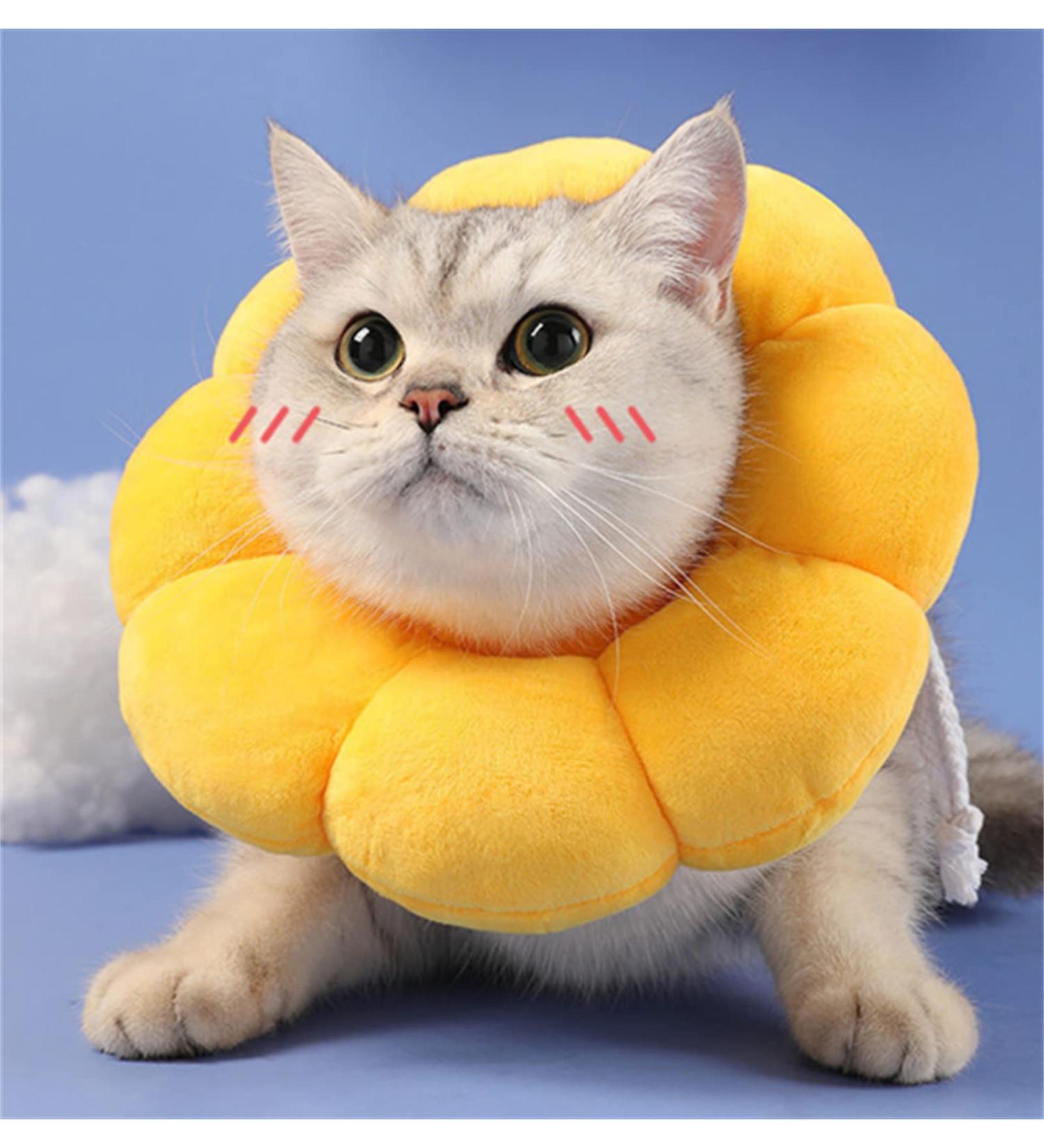 MHwan Soft Breathable Suede Cat Cone Collar | Recovery Cone for Cats | Non-Staining & Micro-Waterproof Cat Donut Collar | Anti-Licking Surgery Collar (S) Yellow - Buy Online on GoSupps.com
