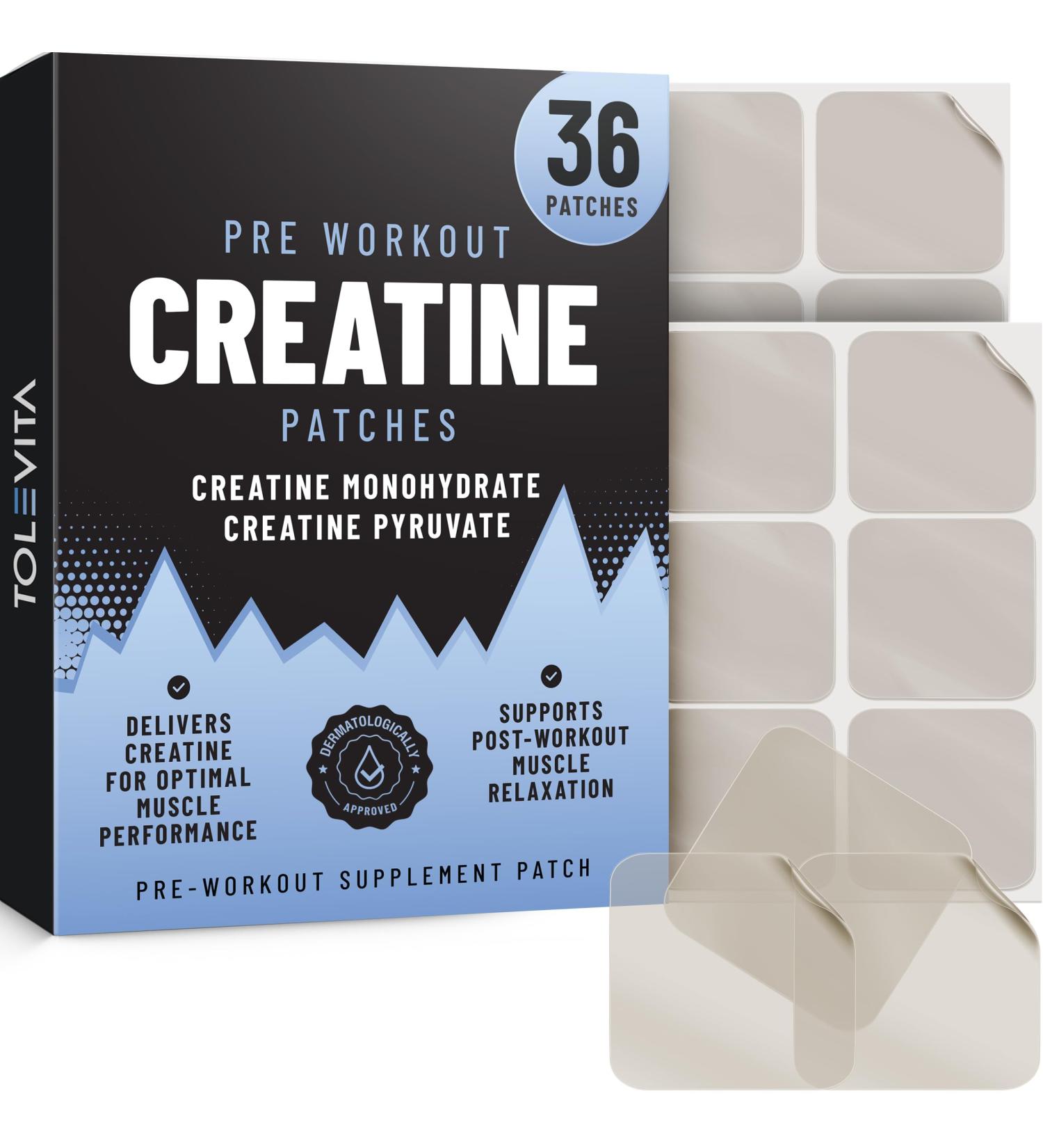 TOLEVITA Pre Workout Creatine Patches - 36 Pcs | Creatine Monohydrate & Pyruvate | Energy Support & Muscle Recovery | Easy-to-Use Adhesive Patches for Gym Fitness and Active Lifestyles - Buy Online on GoSupps.com