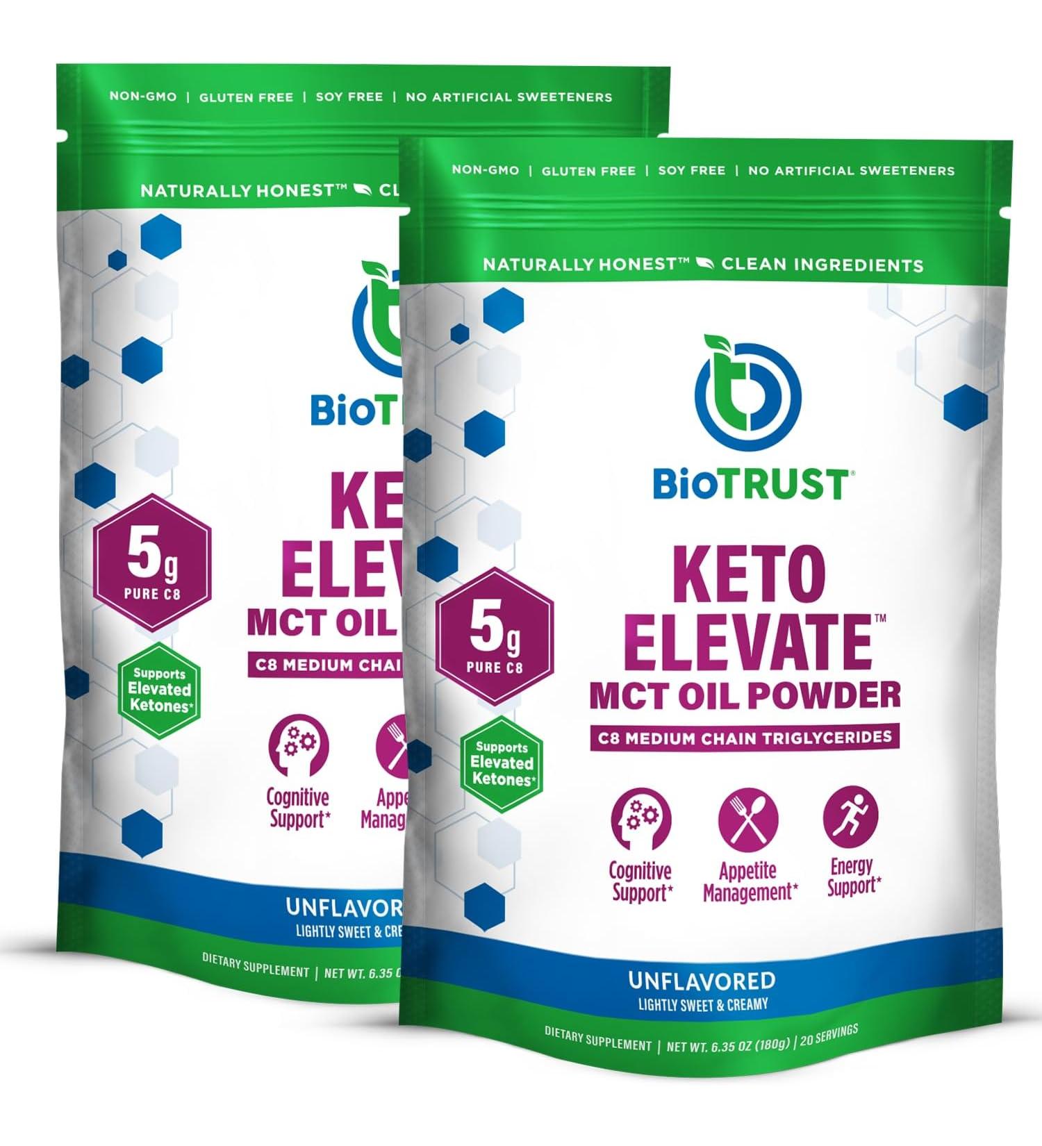 BioTrust Keto Elevate Pure C8 MCT Oil Powder Ketogenic Diet Supplement & Paleo Coffee Creamer for Clean Energy 20 Servings - Pack Of 2 - Buy Online on GoSupps.com
