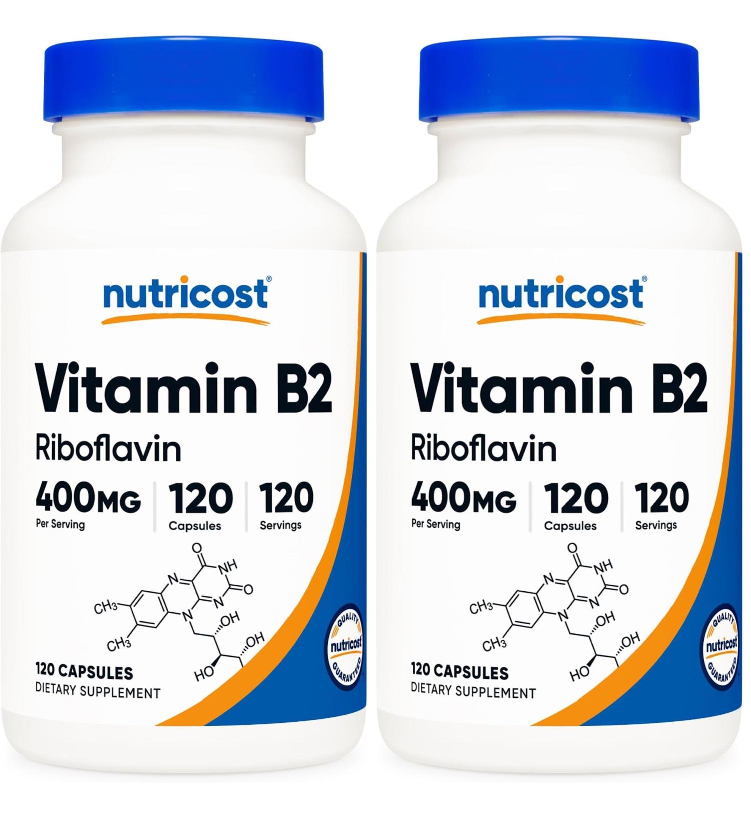 Nutricost Vitamin B2 (Riboflavin) 400mg 120 Capsules - Gluten Free Non-GMO (Pack of 2) - Buy Online on GoSupps.com