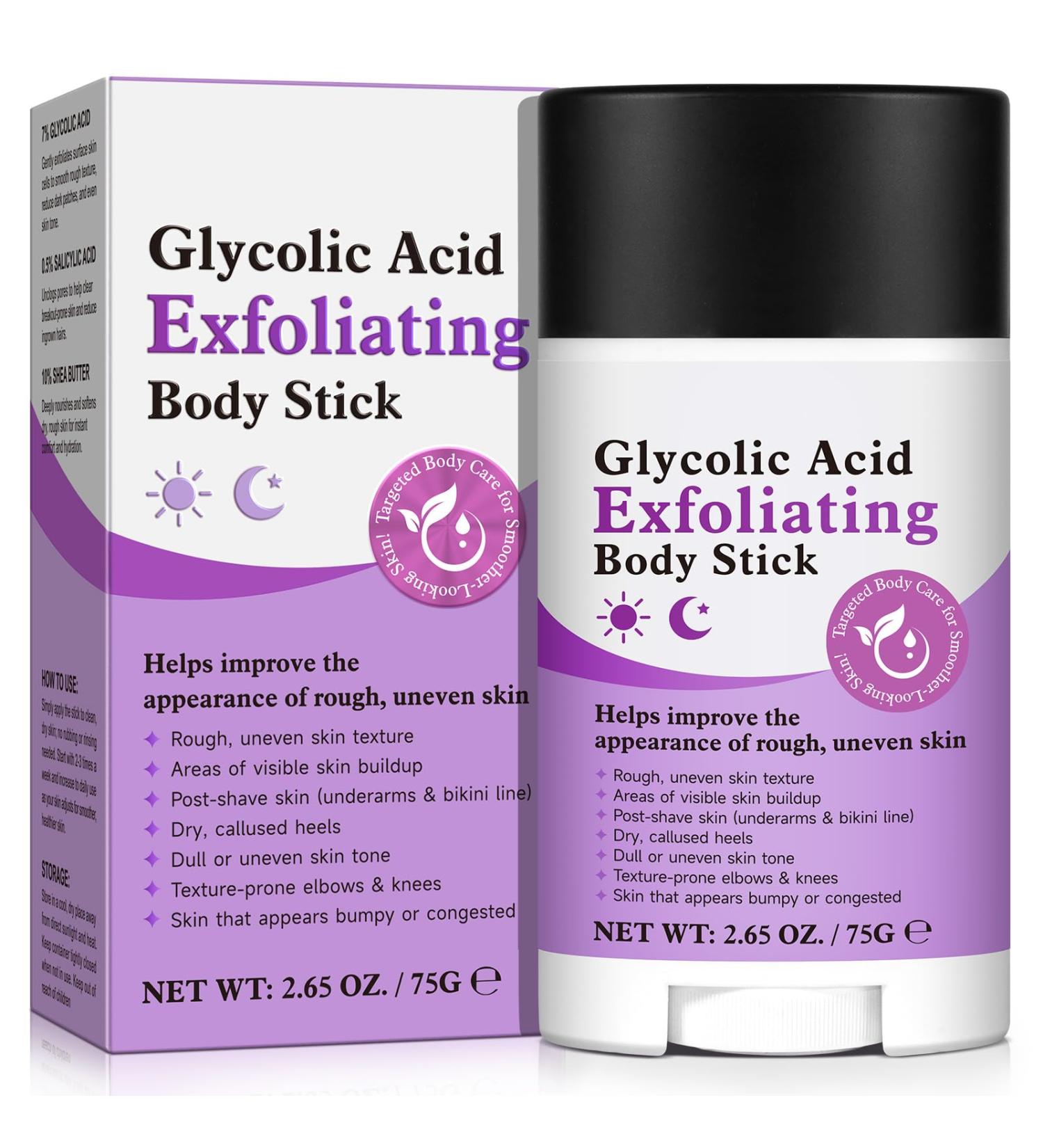 Glycolic Acid Exfoliating Body Stick 75g Rich in Glycolic Acid Salicylic Acid & Shea Butter Smooths Dry & Rough Skin Gentle Exfoliation Helps Hydrate Helps Skin Feel Smoother & More Supple - Buy Online on GoSupps.com