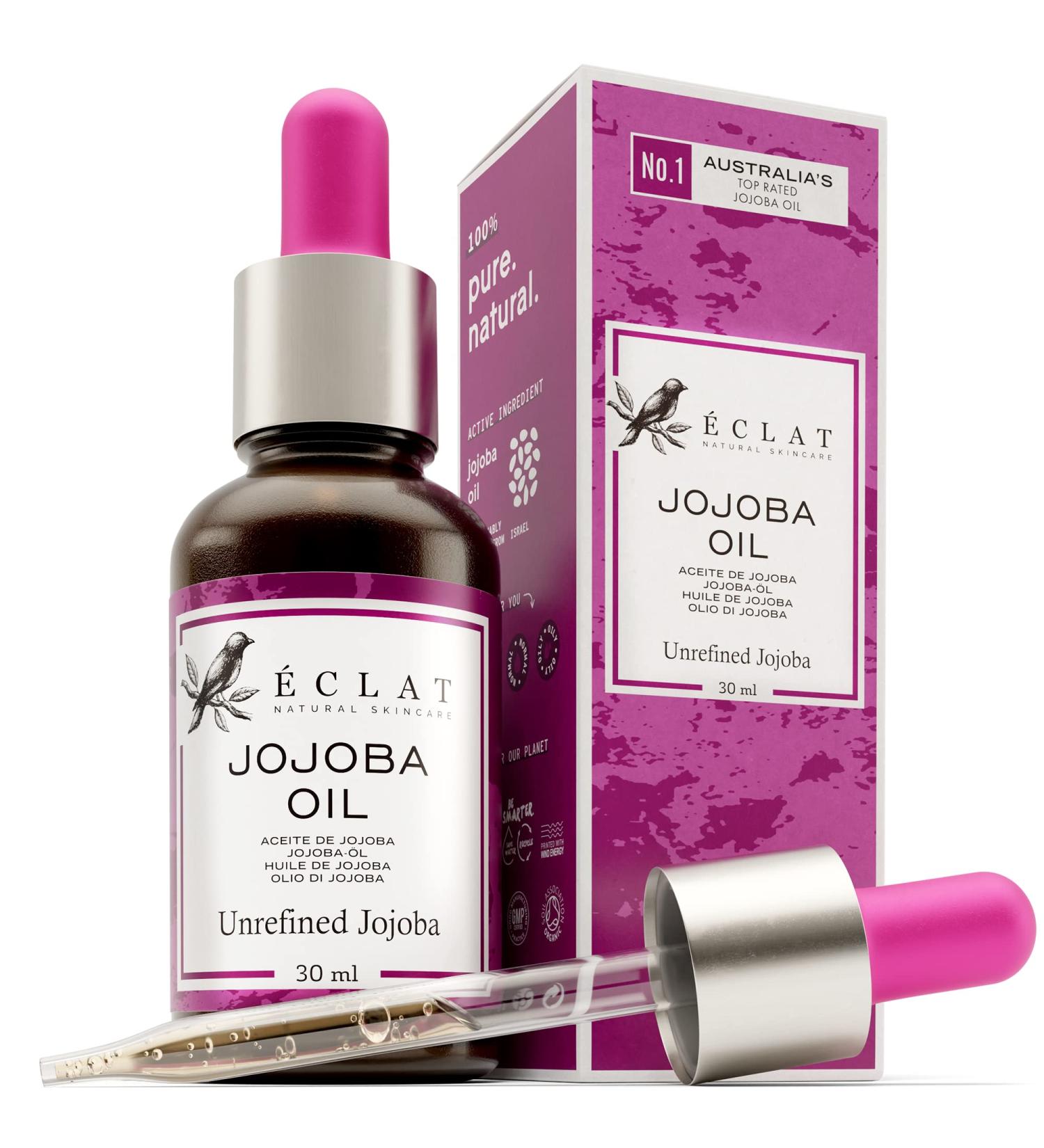 Organic Jojoba Oil for Hair, Face & Skin - Hydrating Face Oil for Gua Sha Massage - Cold Pressed Eclat Jojoba Oil - Buy Online on GoSupps.com