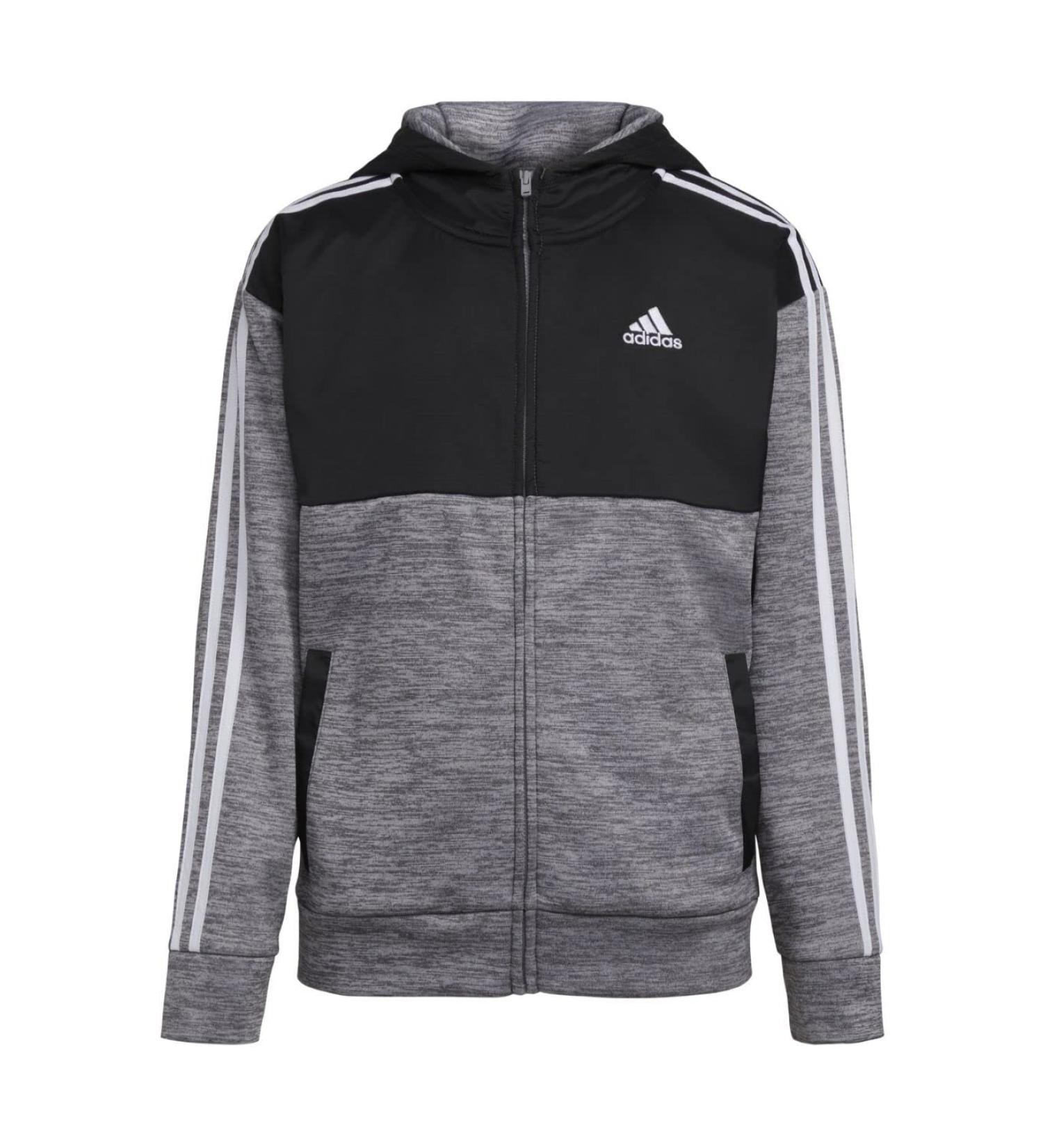 adidas Boys' Zip Front Indicator Hooded Jacket 18-20 in Mixed Charcoal - Buy Online on GoSupps.com