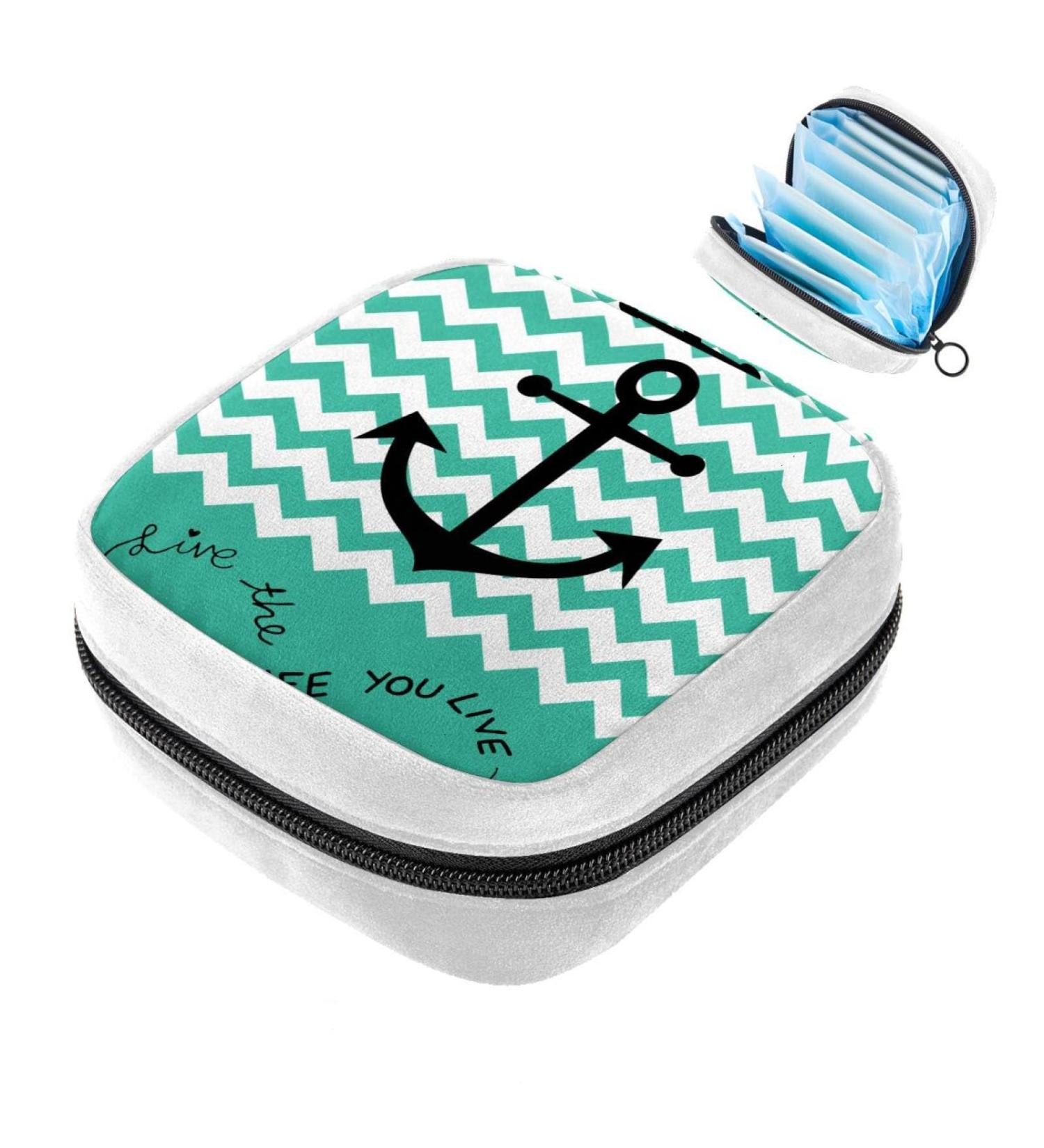 Sanitary Napkin Storage Bag | Period Tampon Makeup Pad Pouch | Anchor & Green Stripe Color - Buy Online on GoSupps.com