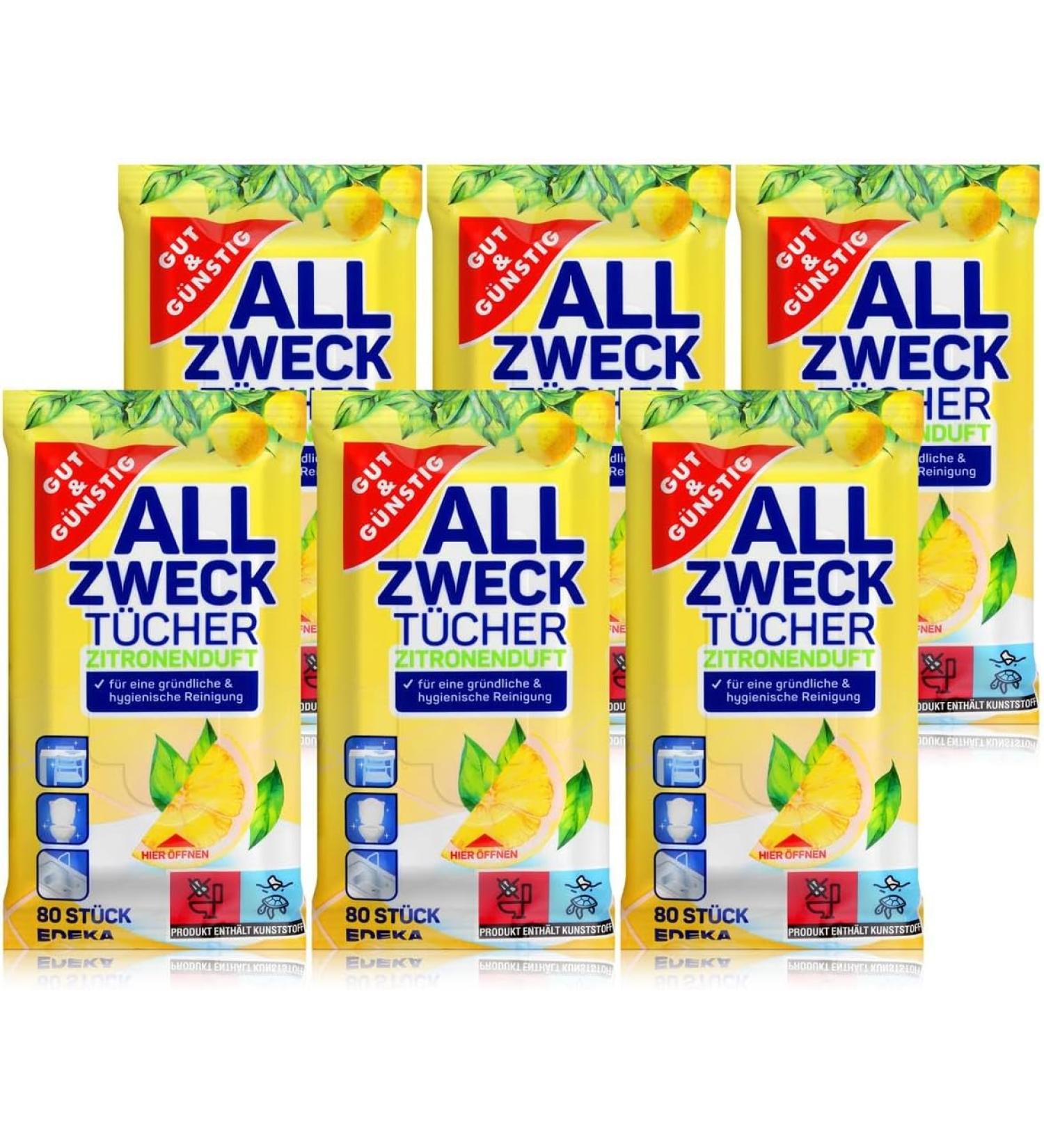 Gut & Günstig Moist Cleaning Wipes - Fragrance-free - Pack of 6 - 80 Pieces - Buy Online on GoSupps.com