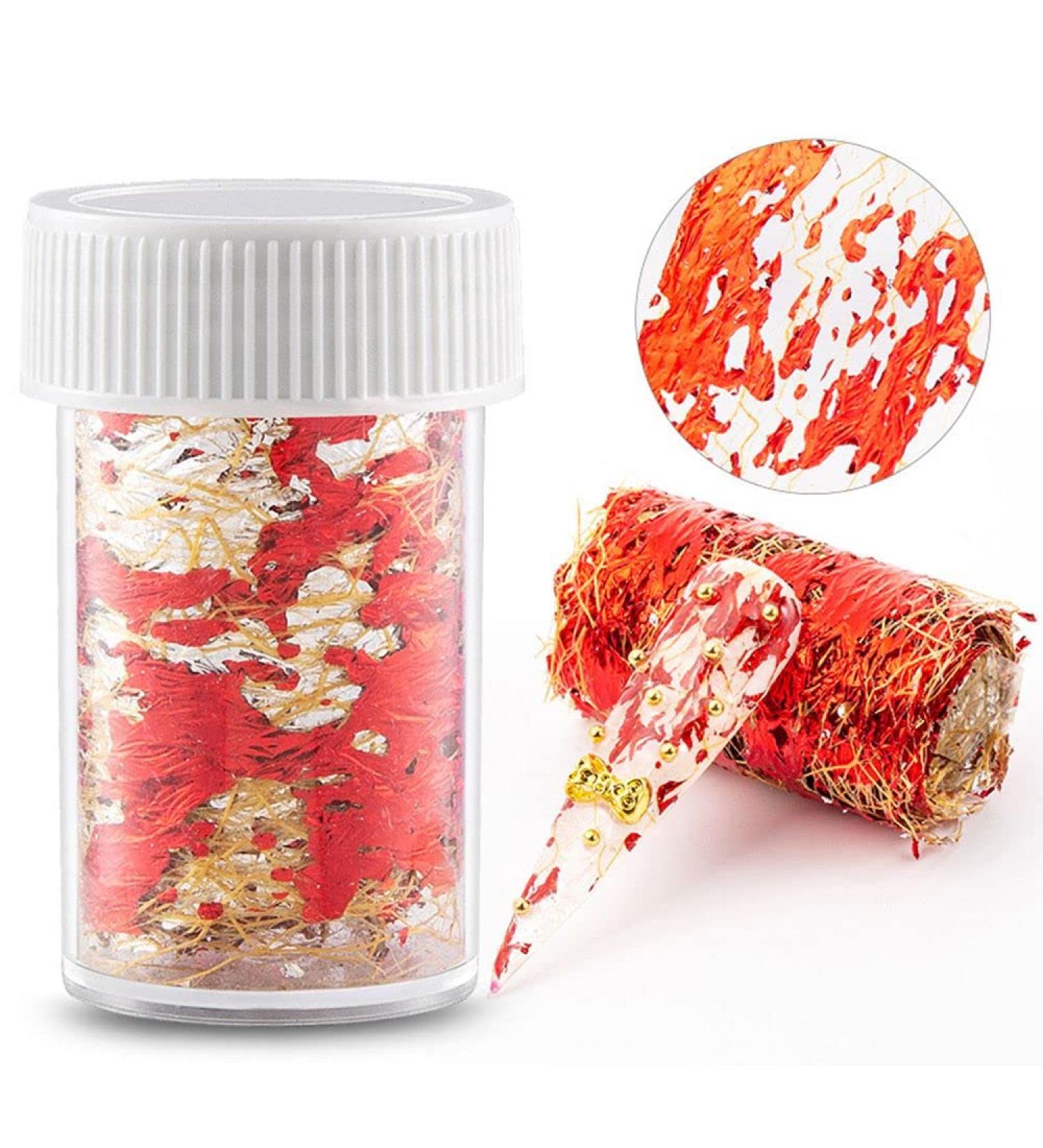 DIY Manicure Confetti Filling Sticker Nail Art Foils Gold Silver Foil Mesh Nail Foils 3D Gold Flakes(Red Foil Gold Mesh) - Buy Online on GoSupps.com