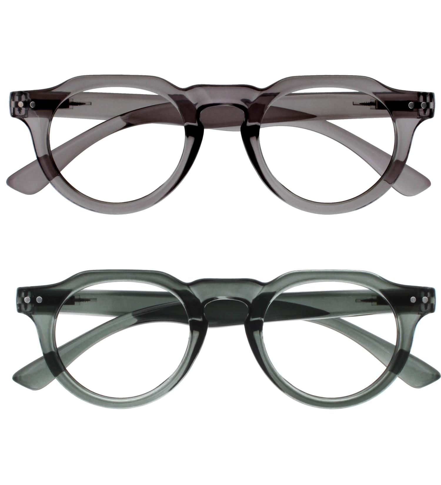 Opulize Rio Reading Glasses with Blue Light Filter - Unisex Spring Hinges - +1.50 Magnification - Dark Green & Medium Gray Frames - Buy Online on GoSupps.com