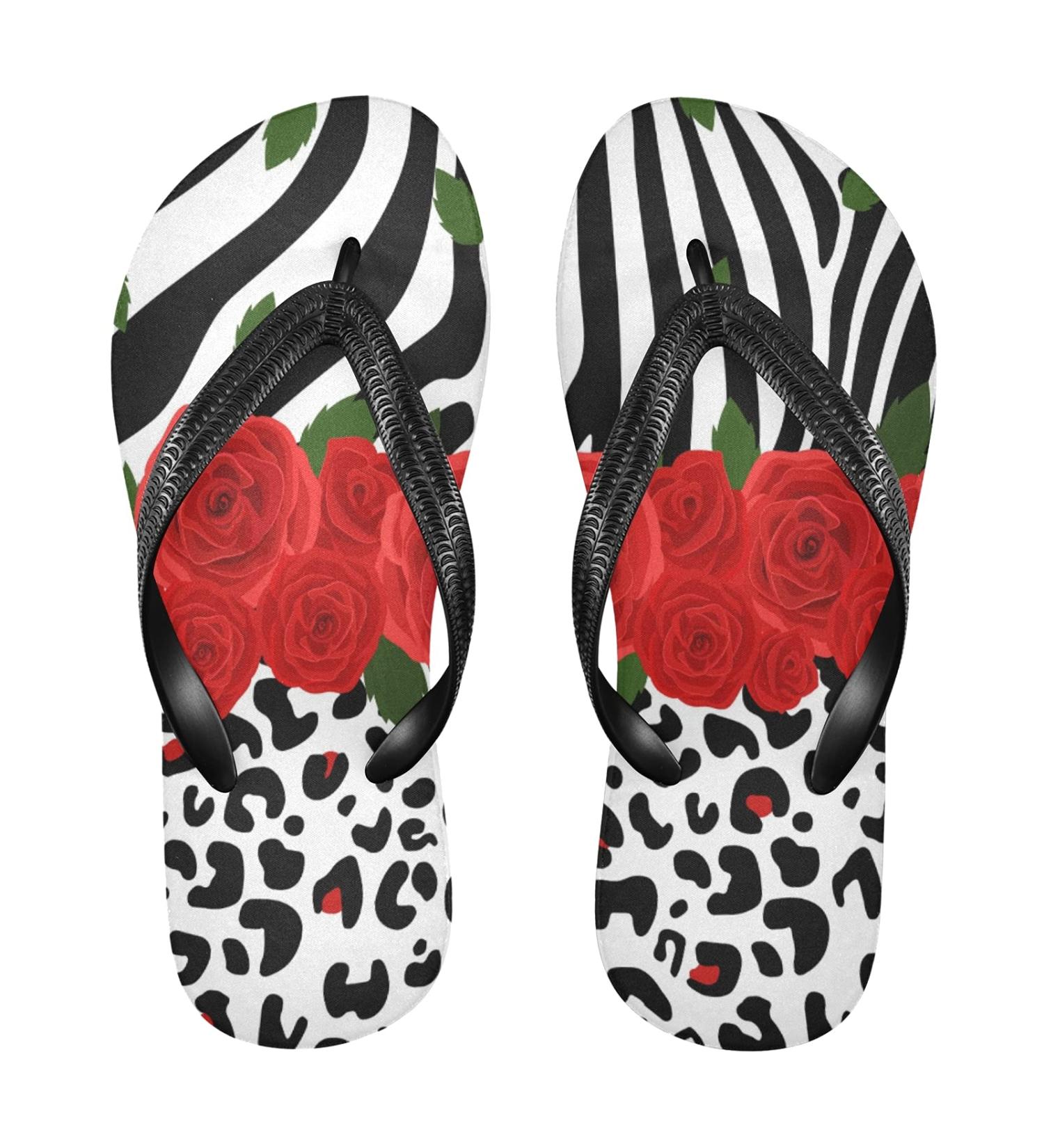 Mnsruu Leopard Print Zebra Rose Flip Flops | XXL Home Hotel Spa & Travel - For Men & Women - Buy Online on GoSupps.com