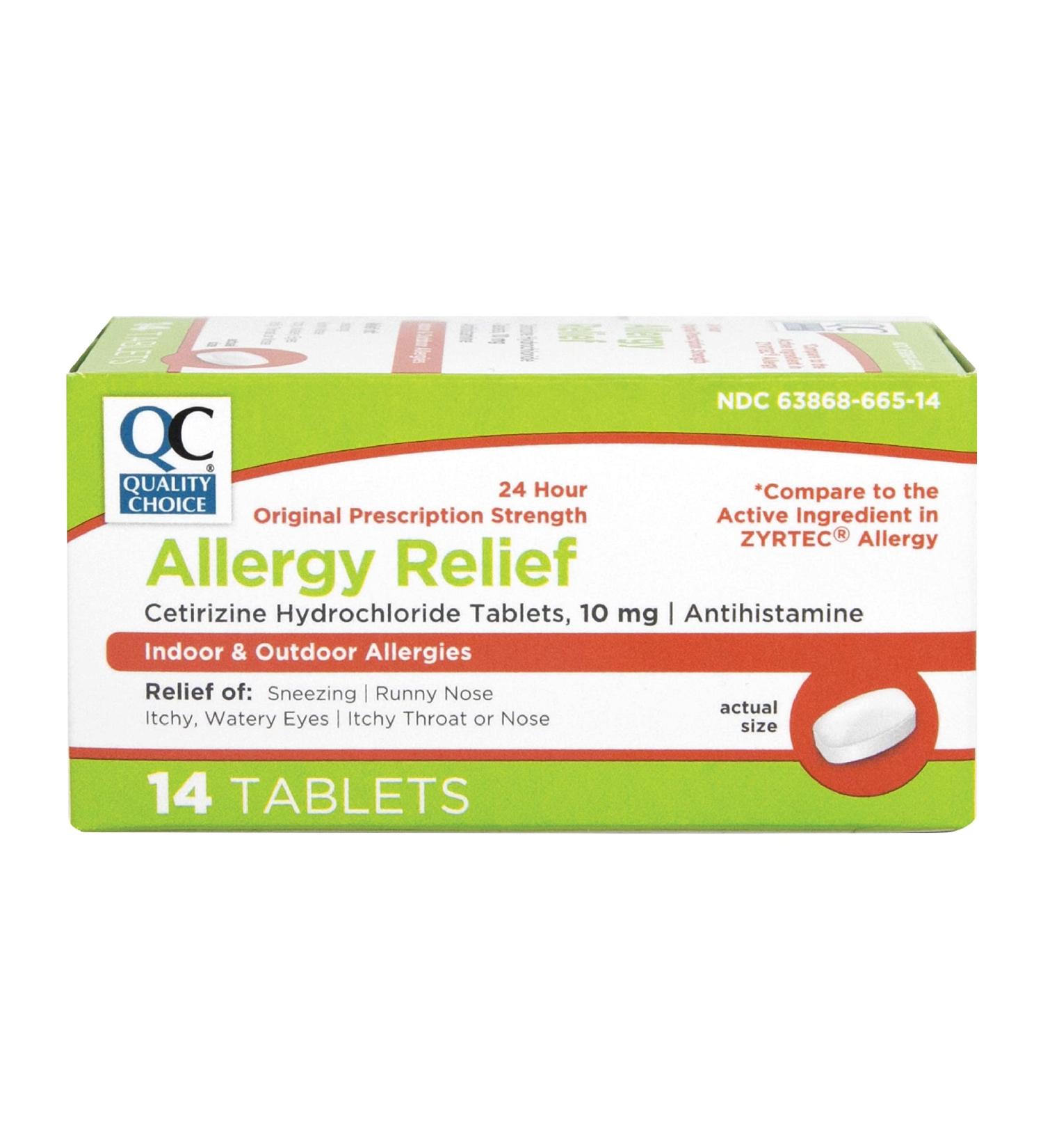 Quality Choice Allergy Relief Cetrizine Hydrochloride 10mg Antihistamine - 14 Tablets - Buy Online on GoSupps.com
