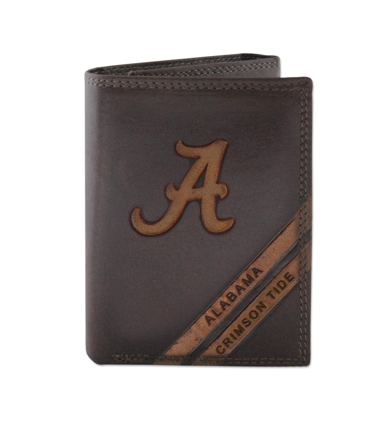 NCAA Alabama Crimson Tide Zep-Pro Pull-Up Leather Trifold Embossed Wallet, Brown