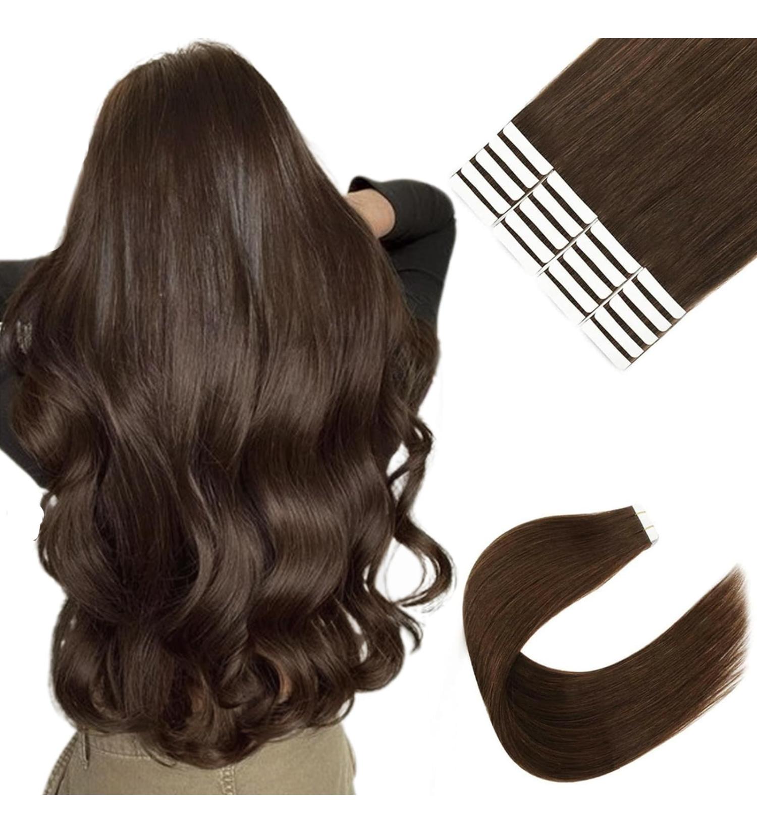Sixstarhair Tape Extensions | Real Hair 20pcs 50g 14 Inch Medium Brown #3 | Premium Tape In Extensions - Buy Online on GoSupps.com
