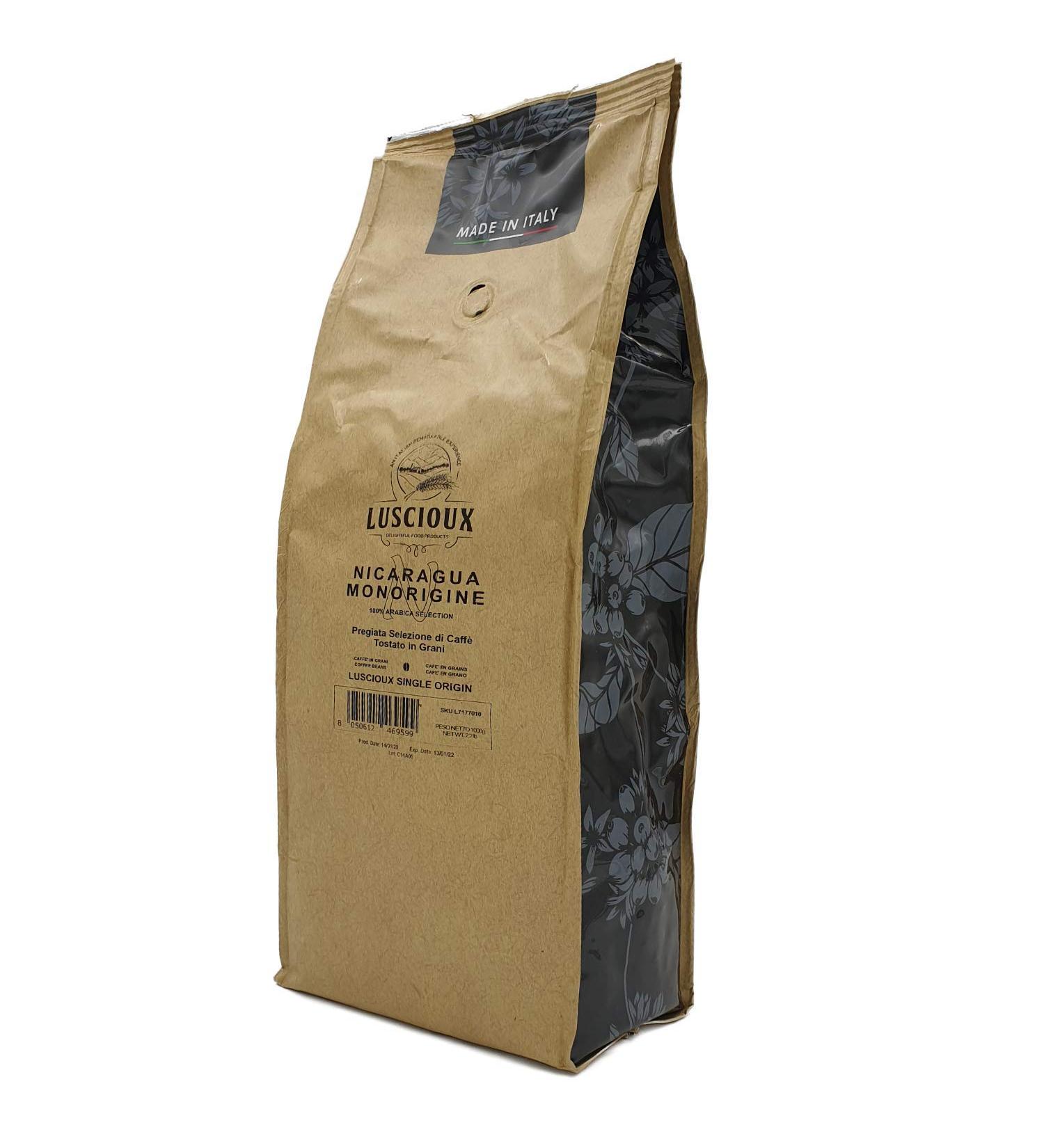 LUSCIOUX Luscioux Caf Monorigine en Grani Nicaragua - 100% Arabica - 1 kg pack | A coffee with a unique and special thickness.