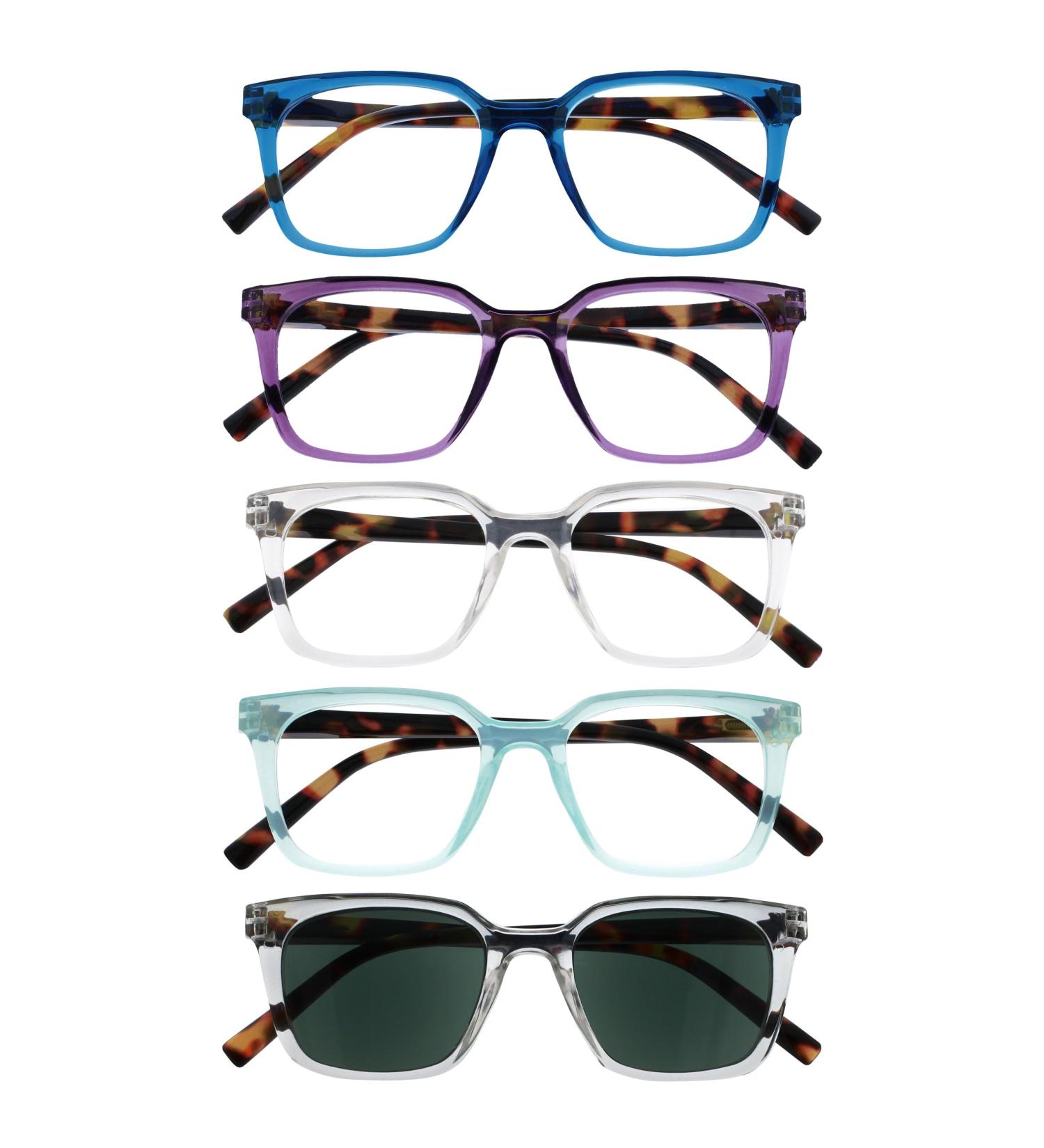 Shop Opulize Koi Reading Glasses - Large Rectangular Frames for Men & Women - Stylish Visual Aid with Feather Hinges - R50 +1.50 Dioptria in Black Lila Klar & Aqua - Buy Online on GoSupps.com